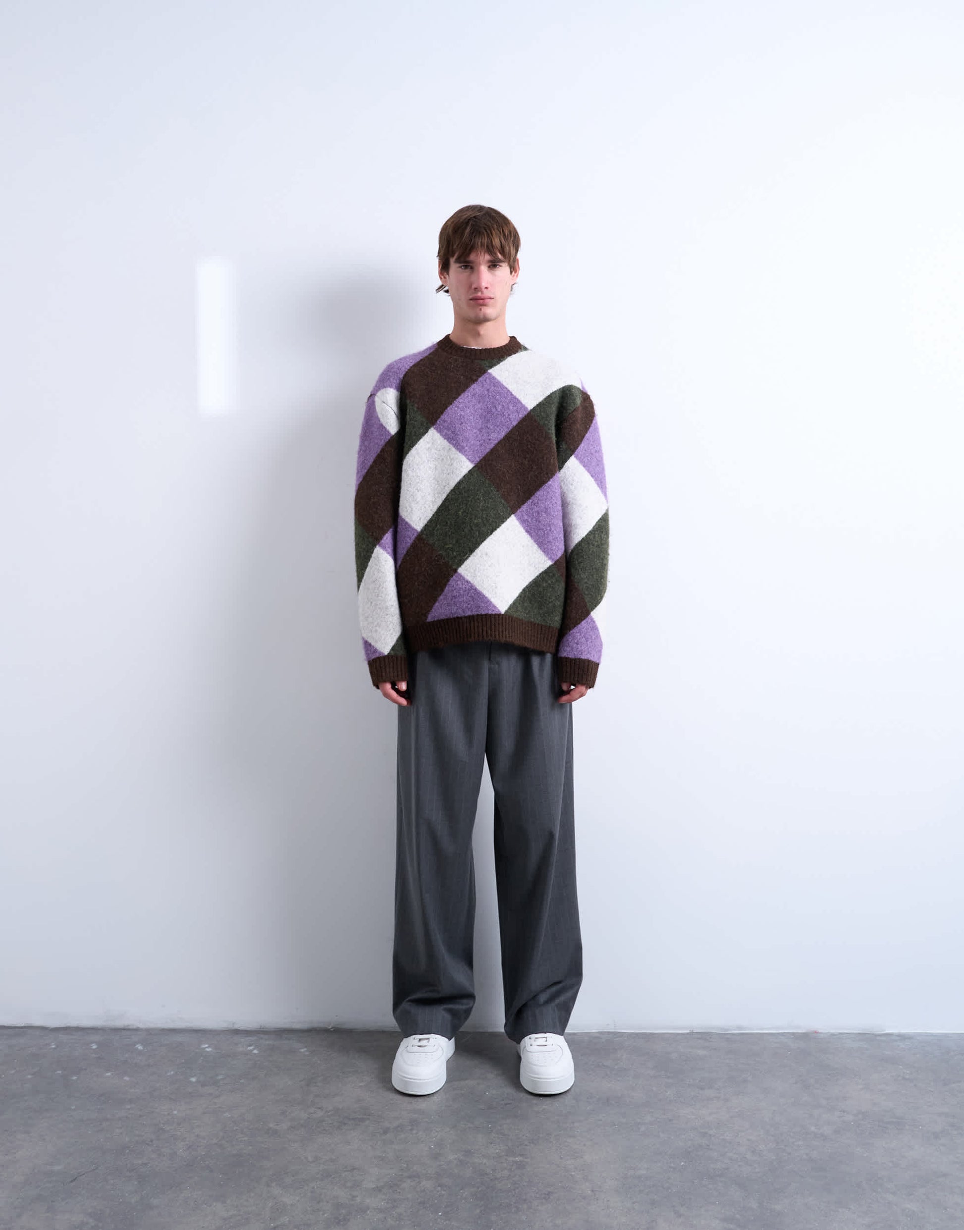Topman relaxed fit knitted jumper with diamond design in brown