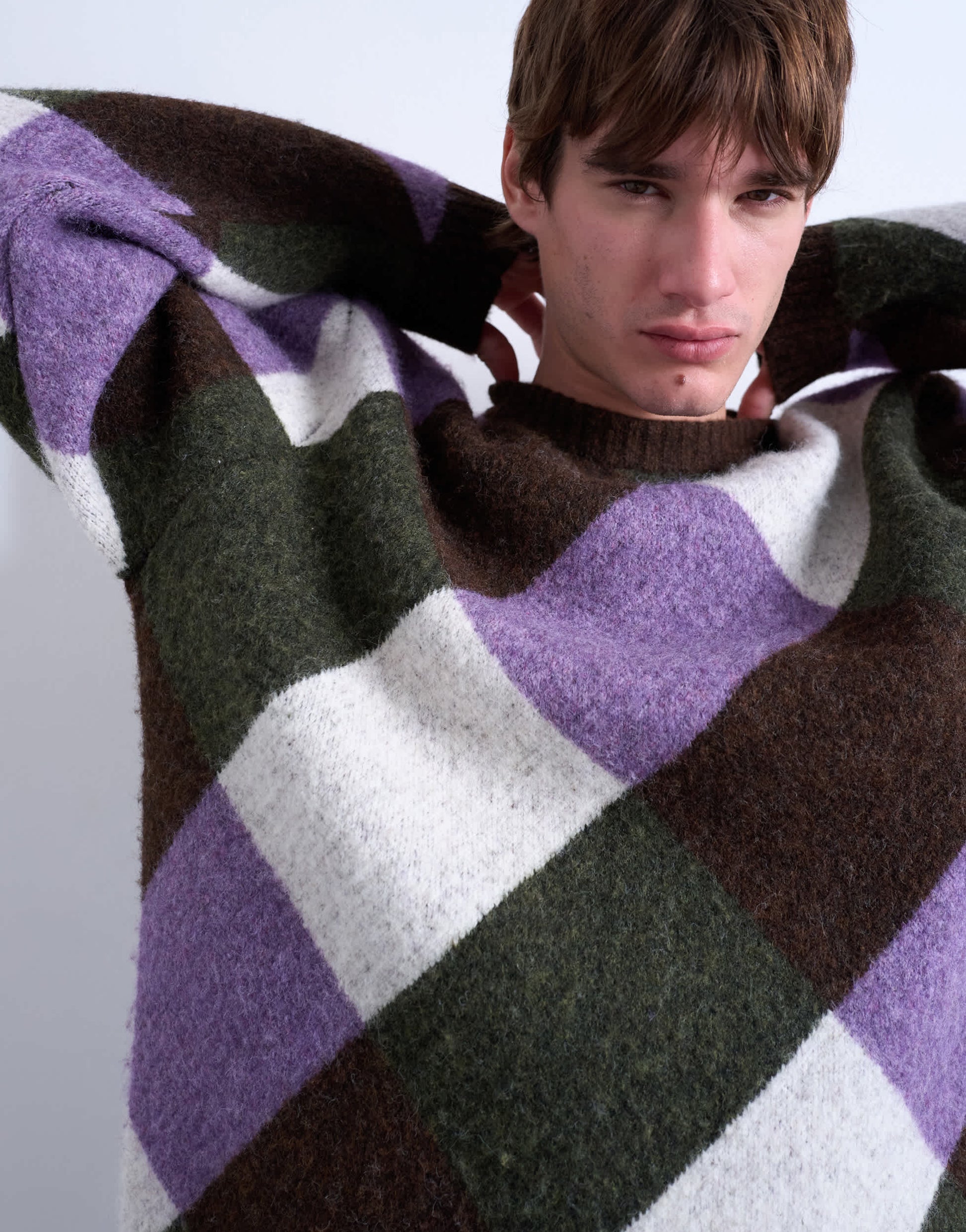Topman relaxed fit knitted jumper with diamond design in brown