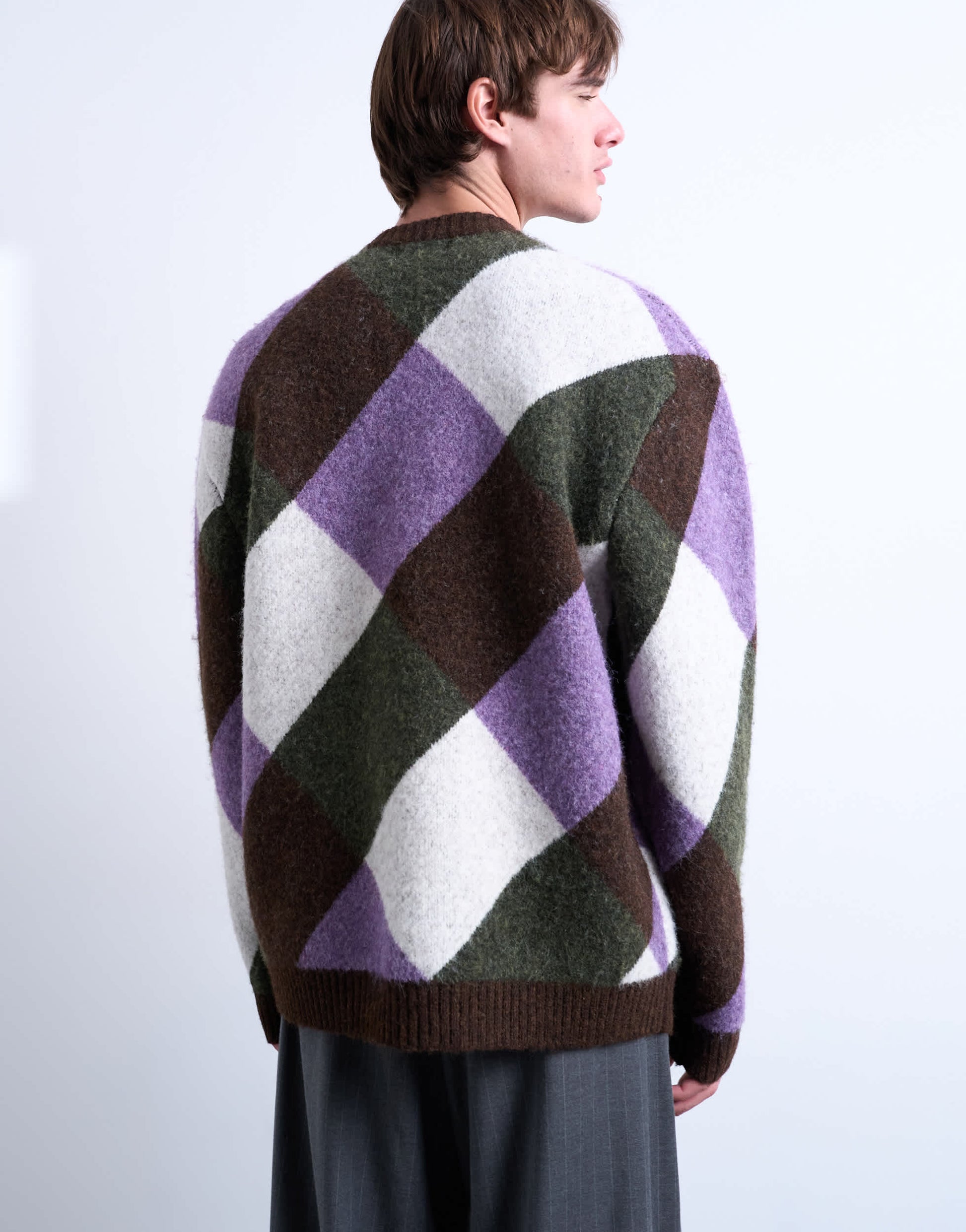 Topman relaxed fit knitted jumper with diamond design in brown