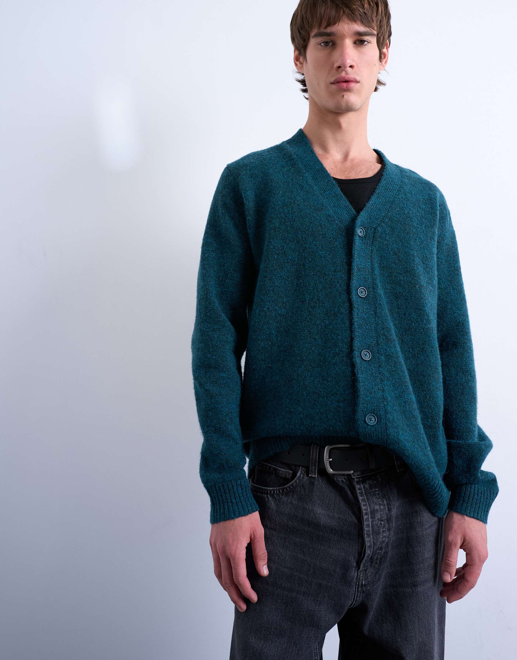 Topman Oversized V-Neck Cardigan in Dunkelgrün