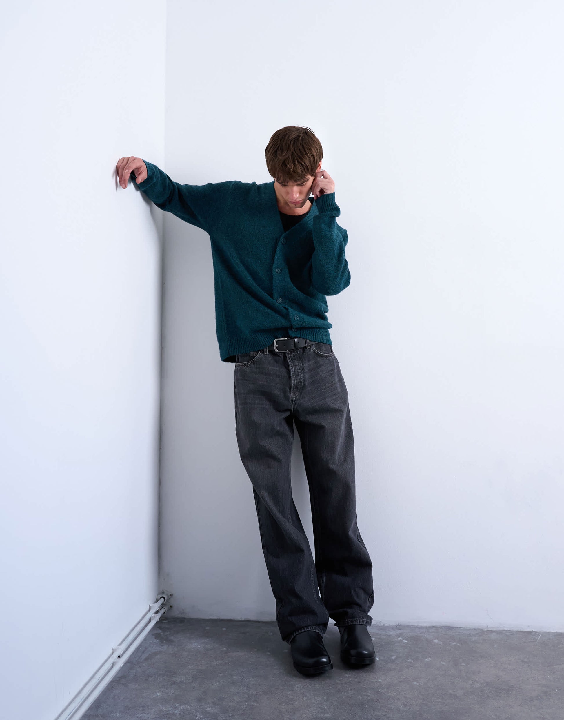 Topman oversized v neck cardigan in dark green