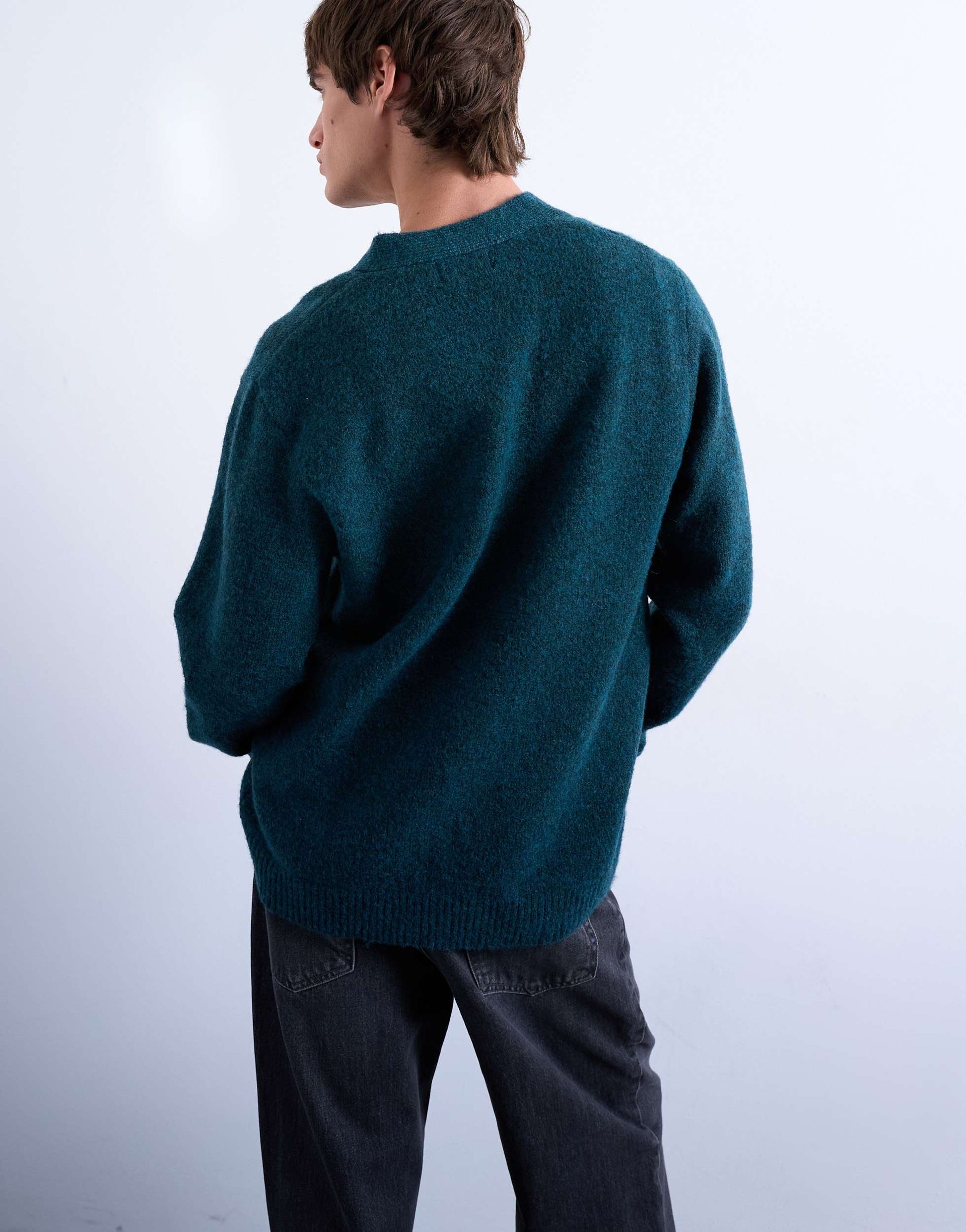 Topman oversized v neck cardigan in dark green