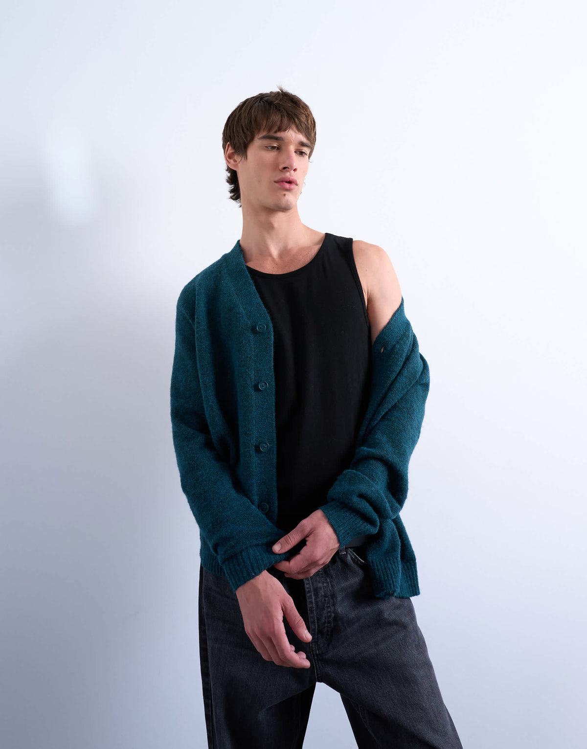 Topman oversized v neck cardigan in dark green