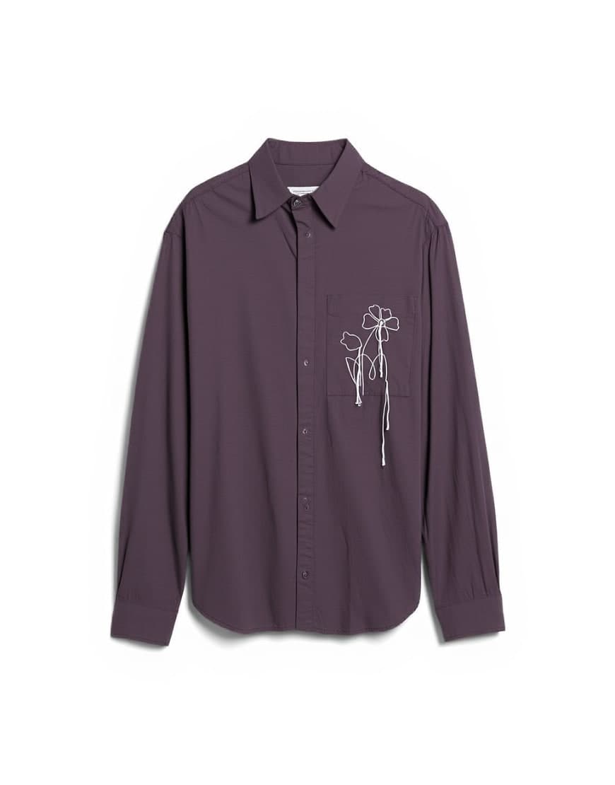 Topman oversized fit poplin shirt with floral embroidery in brown