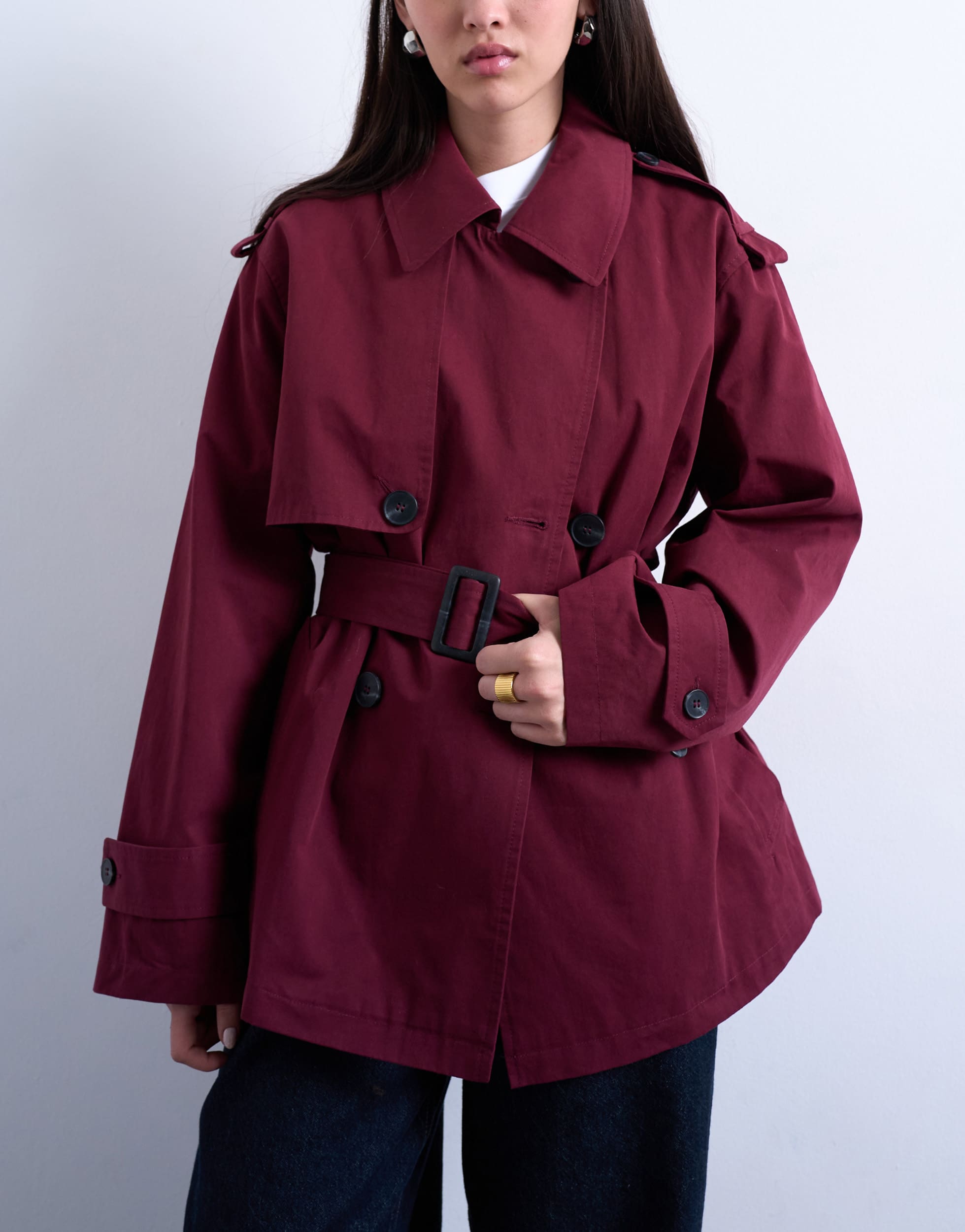 Topshop kurzer Trenchcoat im 90er-Jahre-Stil in Burgunderrot