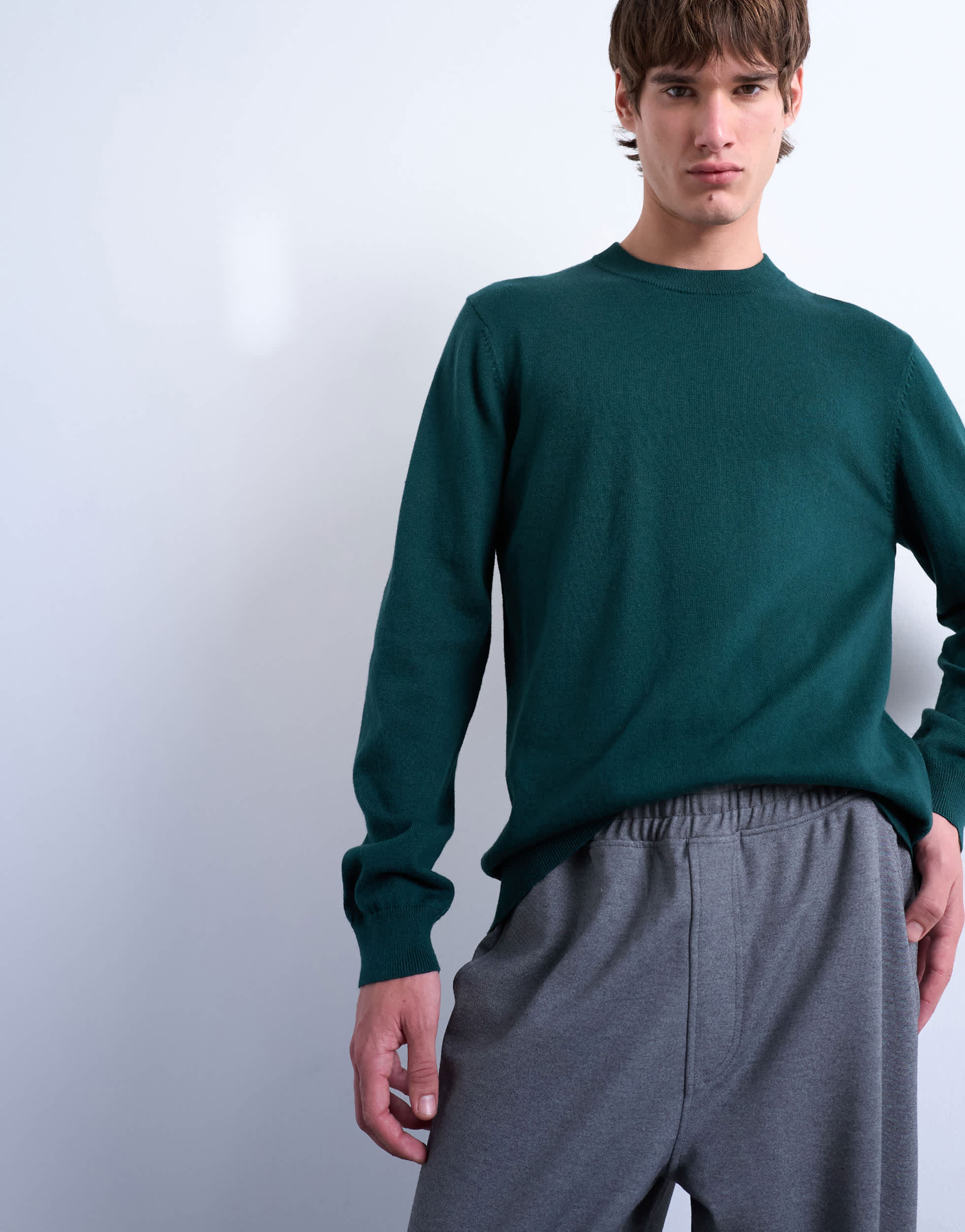 Pull ras du cou en maille essentiel Topman vert foncé