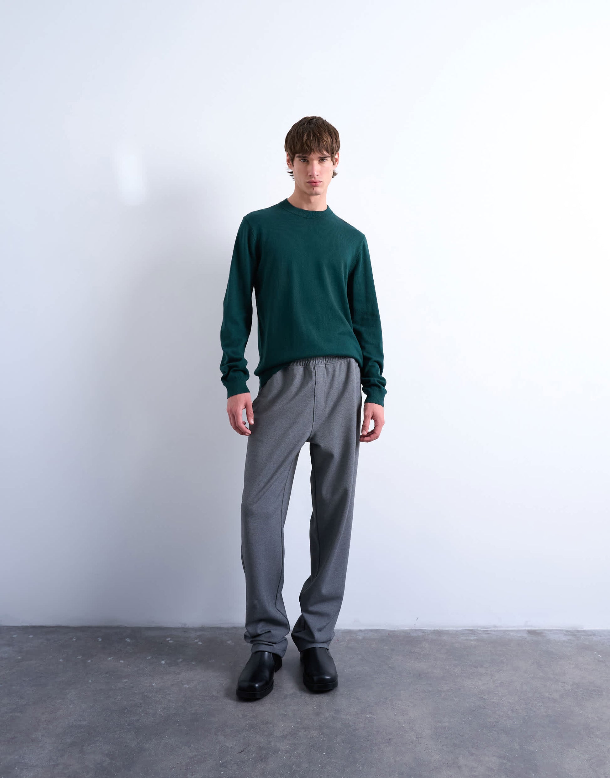 Topman essential knitted crew neck in dark green