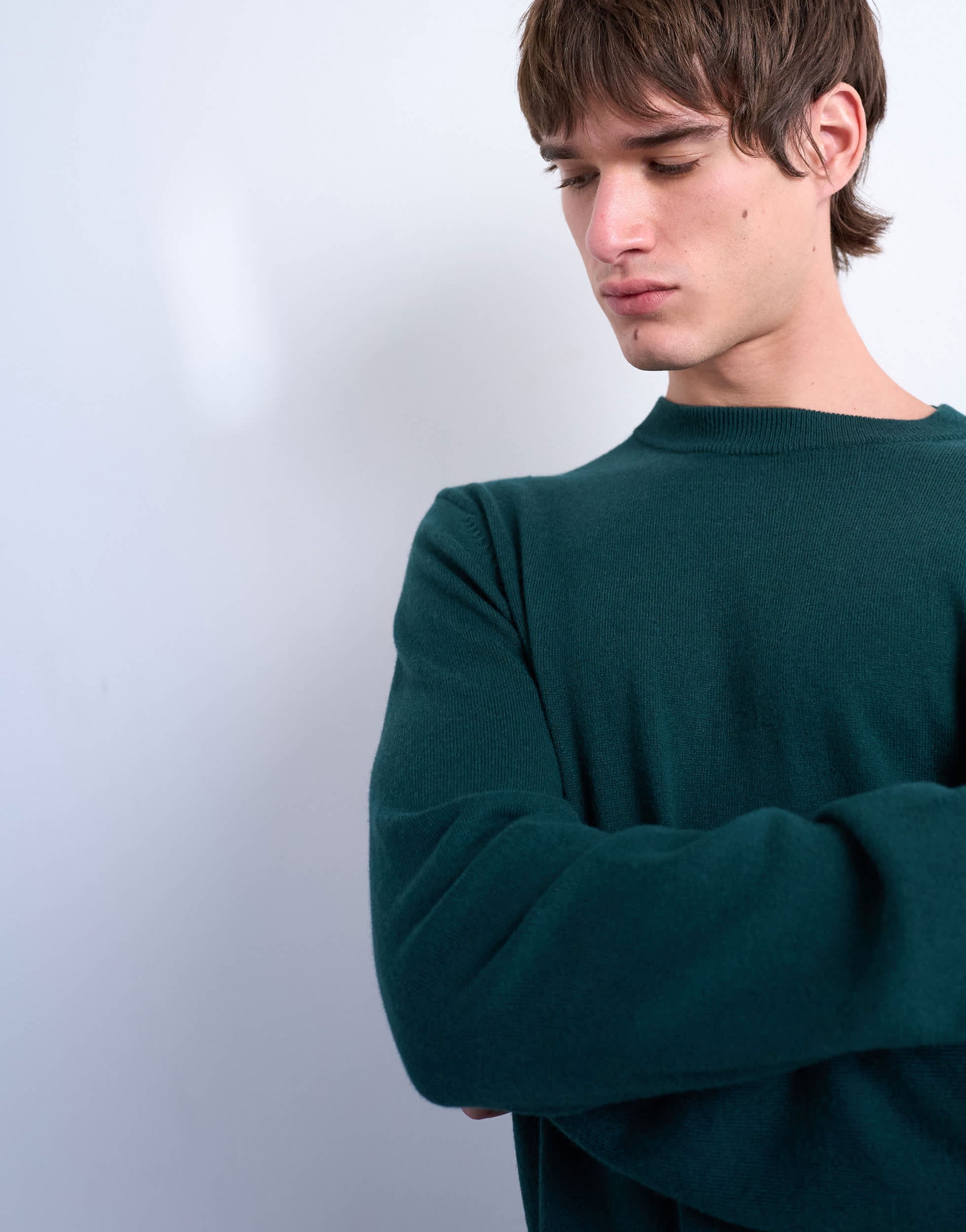 Topman essential knitted crew neck in dark green
