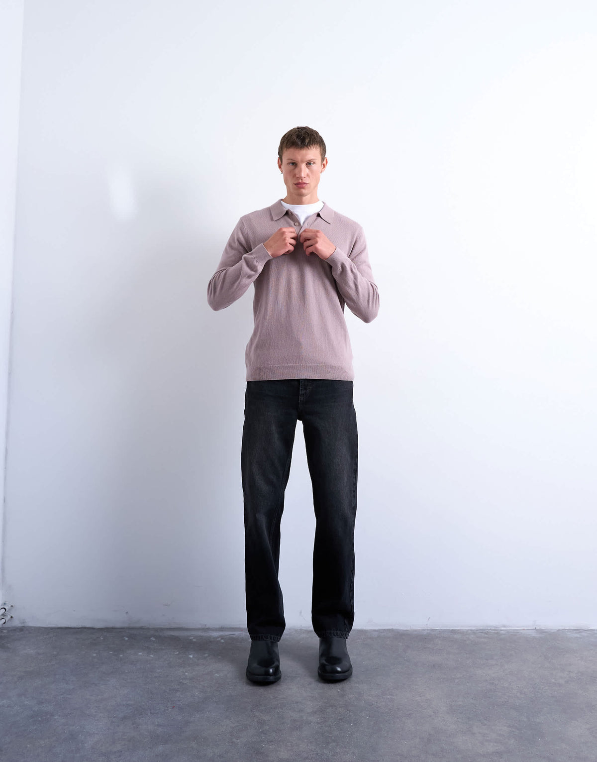 Topman essential knitted button polo in dusty mauve