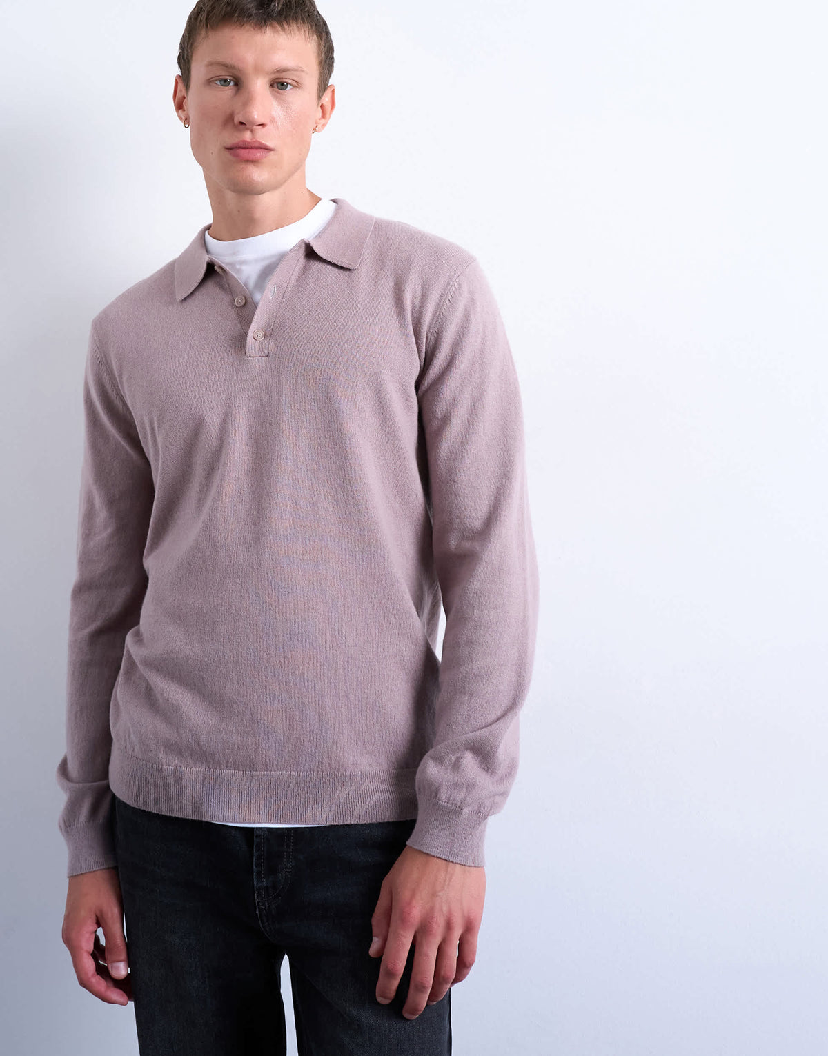 Topman essential knitted button polo in dusty mauve