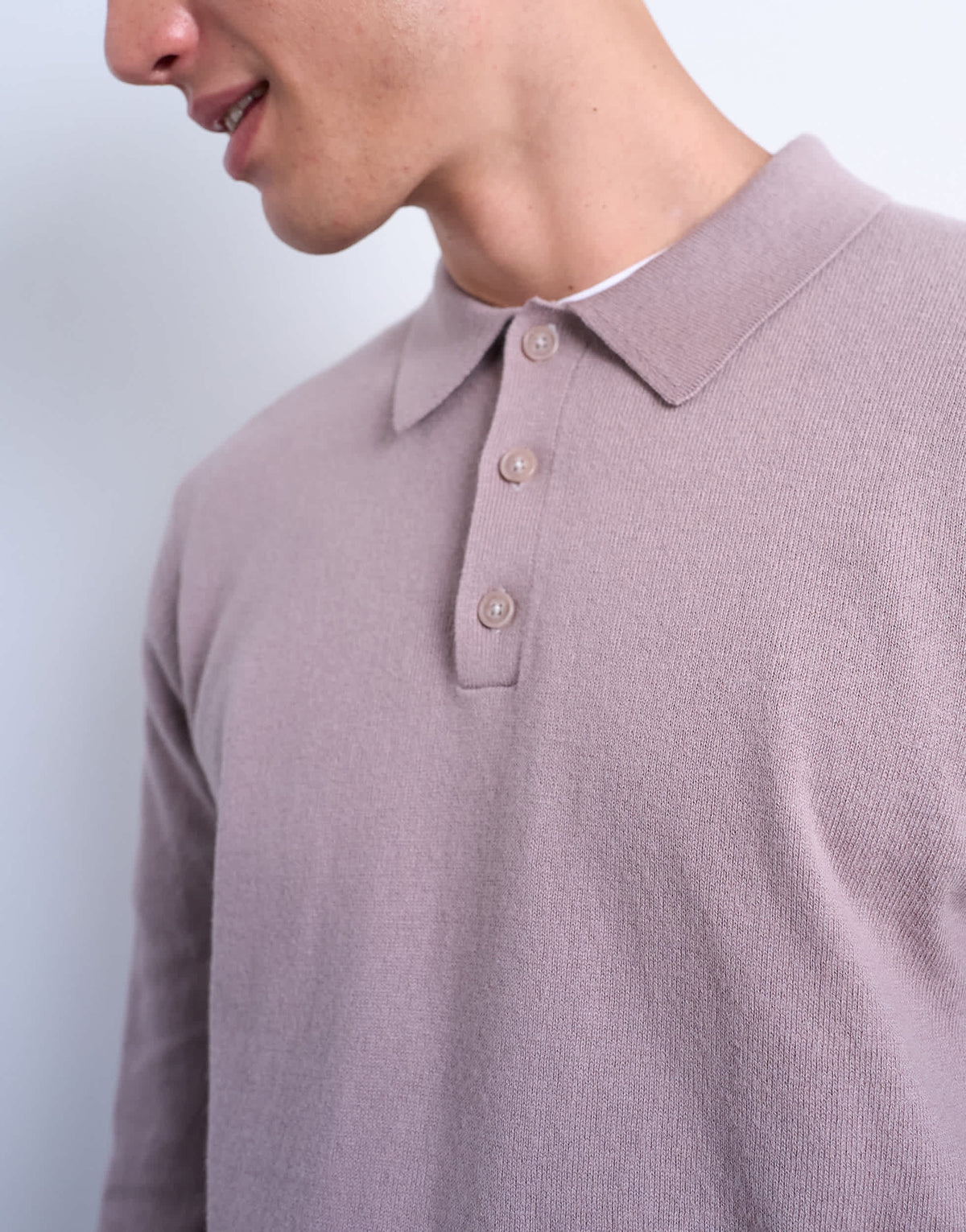 Topman essential knitted button polo in dusty mauve