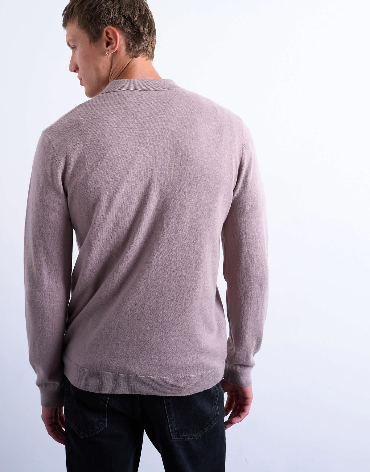 Topman essential knitted button polo in dusty mauve