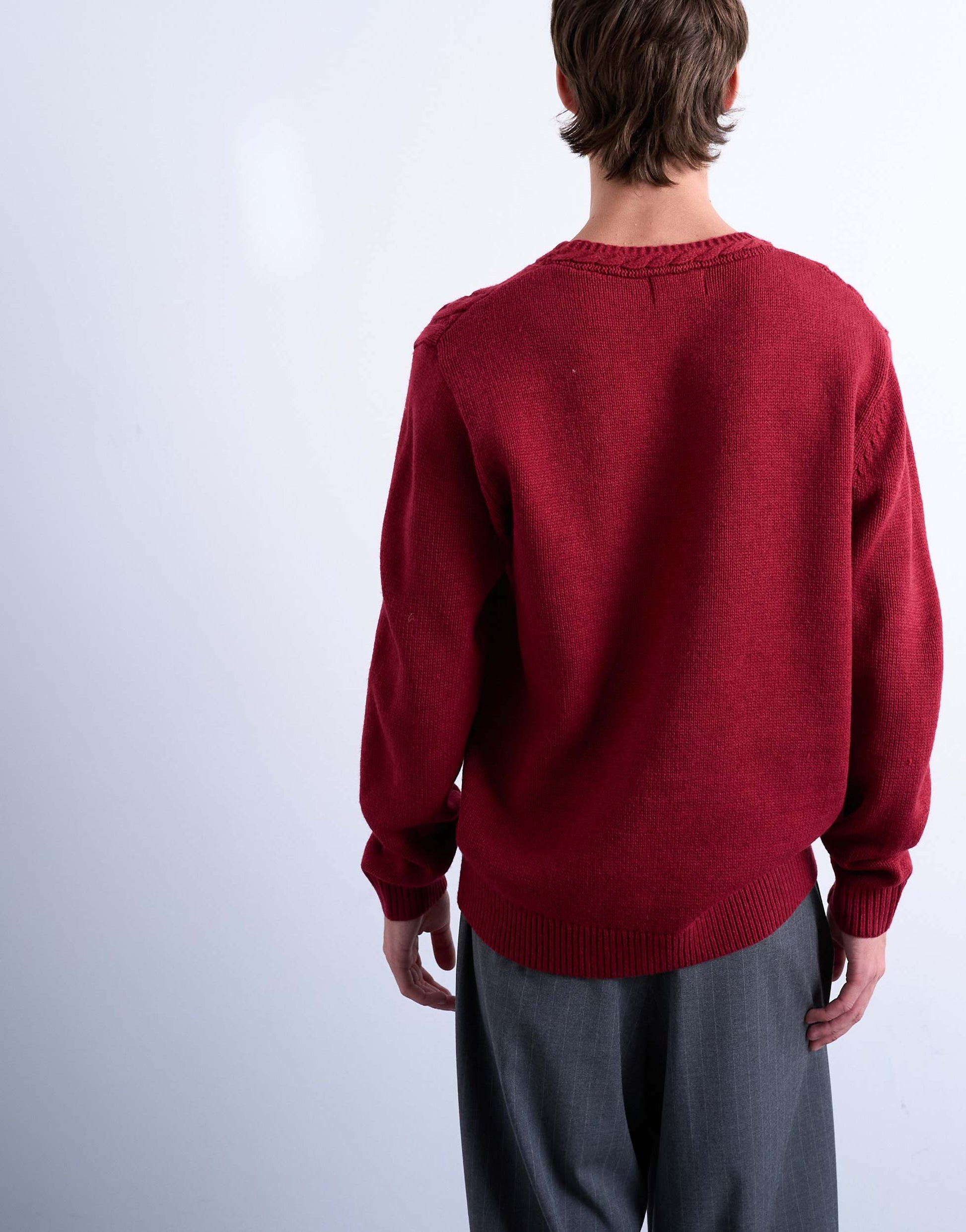 Topman relaxed fit v neck cable jumper in red