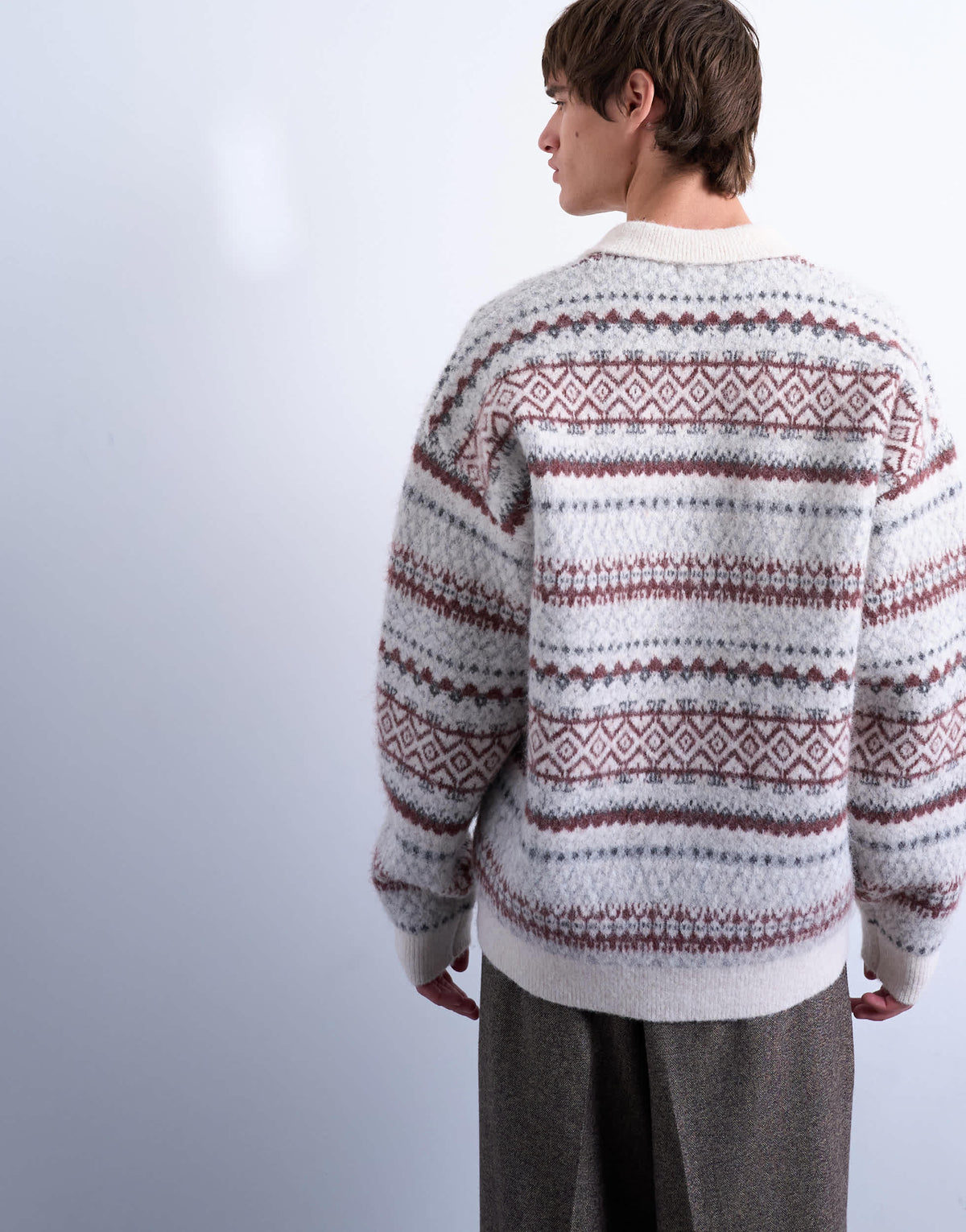 Topman regular fit fairisle stripe knitted polo in ecru