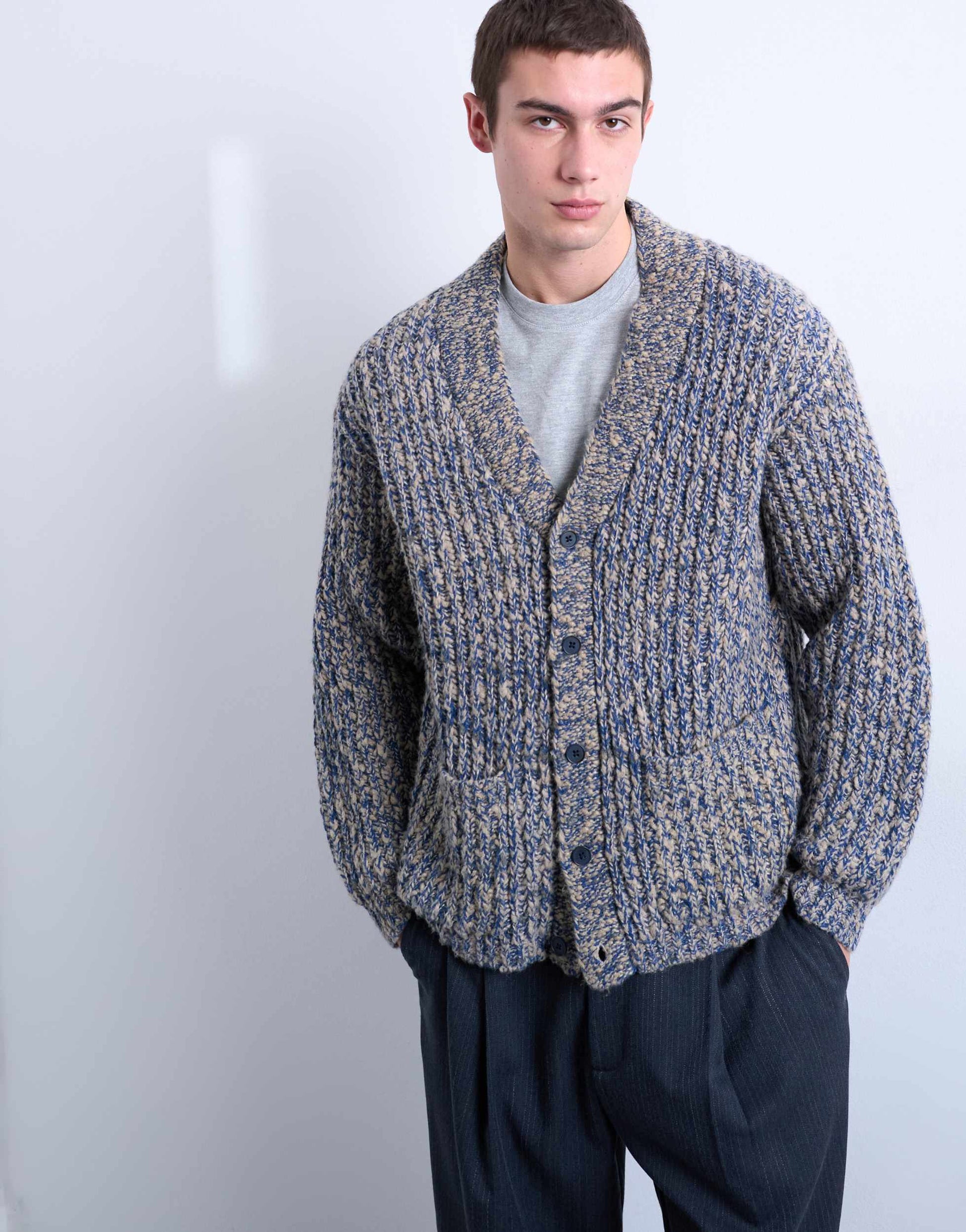 Topman relaxed fit chunky twist cardigan in navy