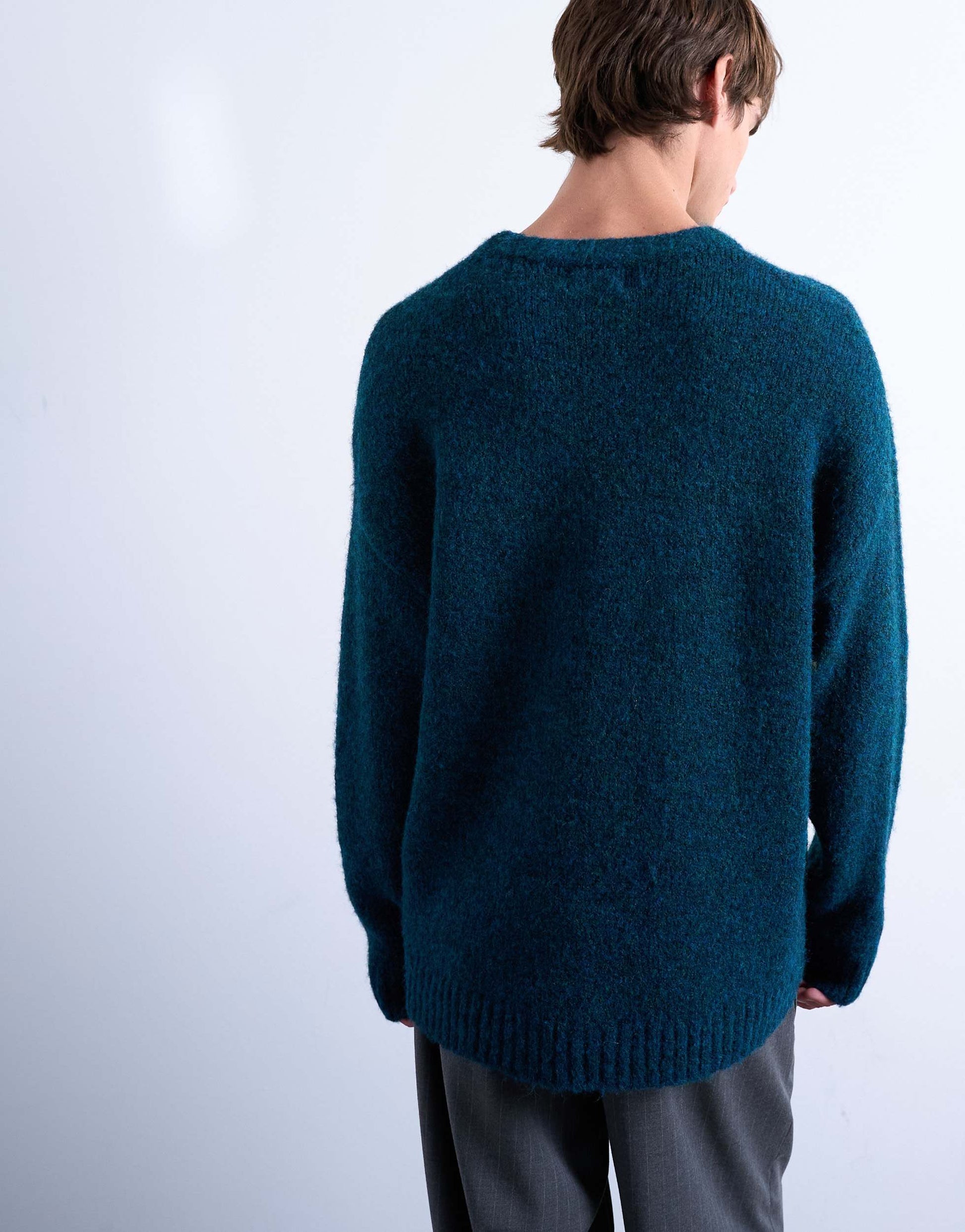 Topman loose knit crew jumper in dark blue