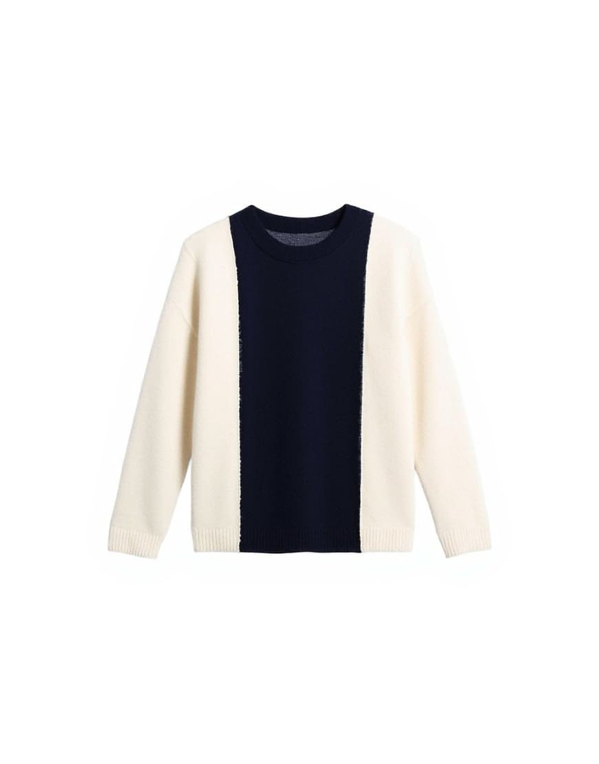 Topman relaxed fit fluffy yarn panel jumper in navy
