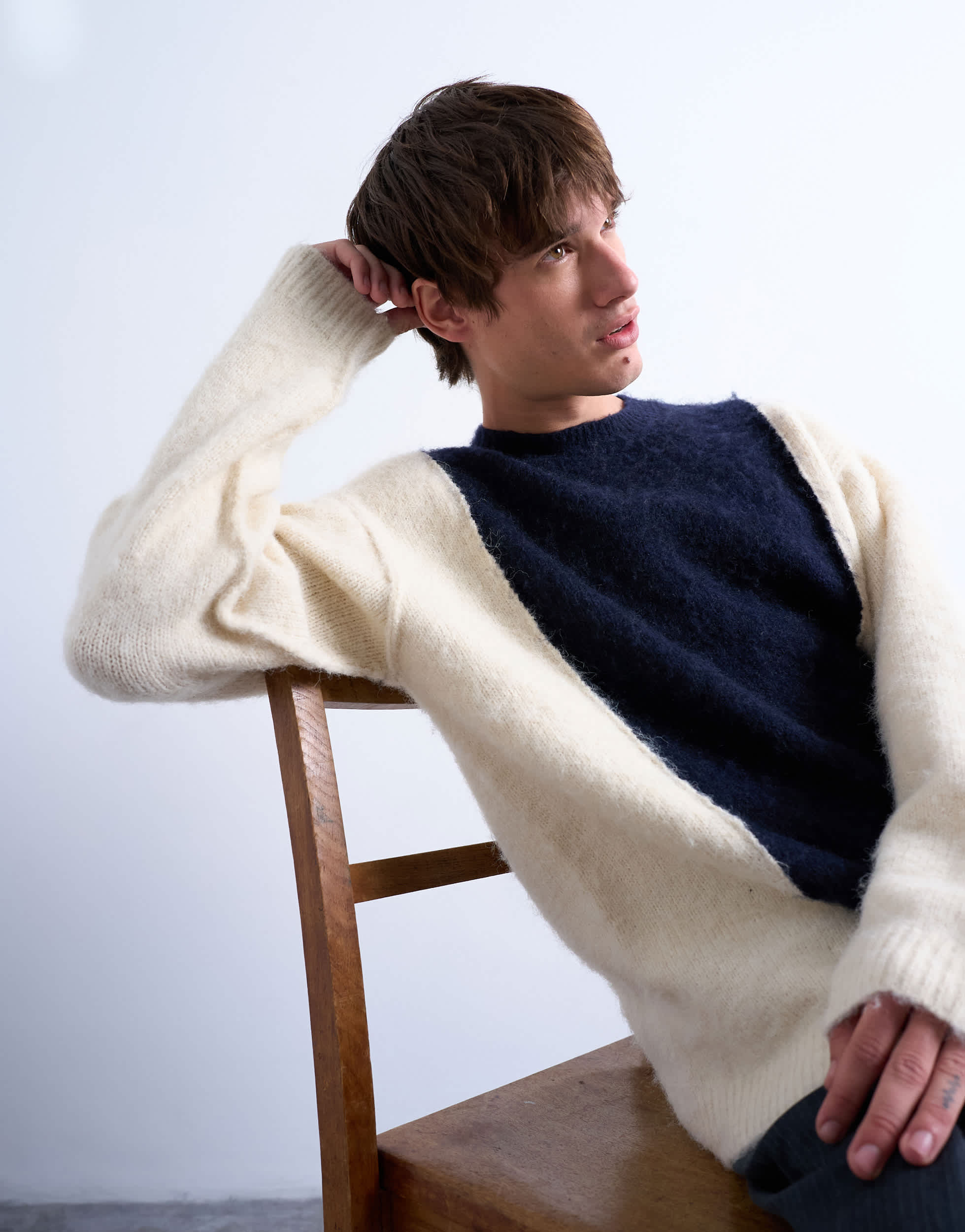 Pull en maille duveteuse et décontracté Topman bleu marine