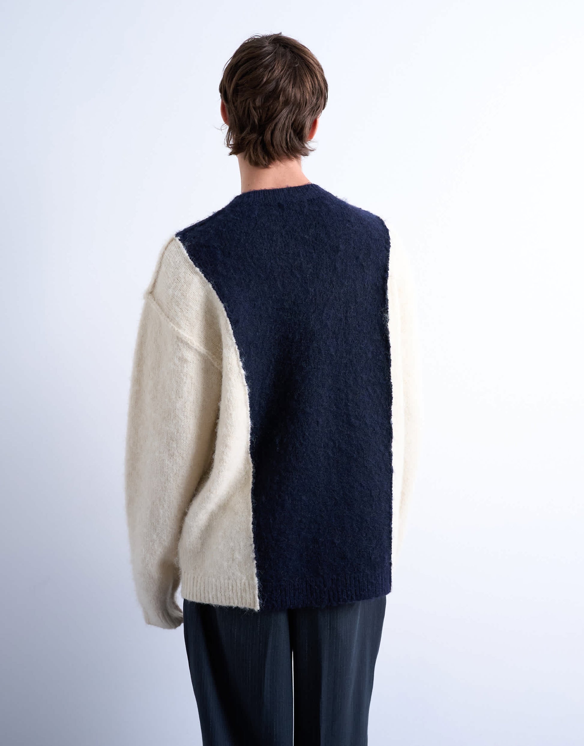 Topman relaxed fit fluffy yarn panel jumper in navy