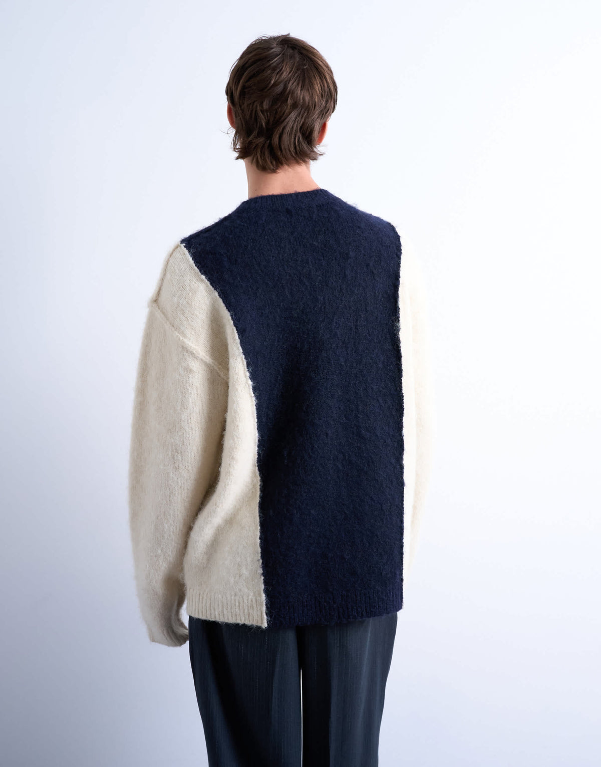 Topman relaxed fit fluffy yarn panel jumper in navy