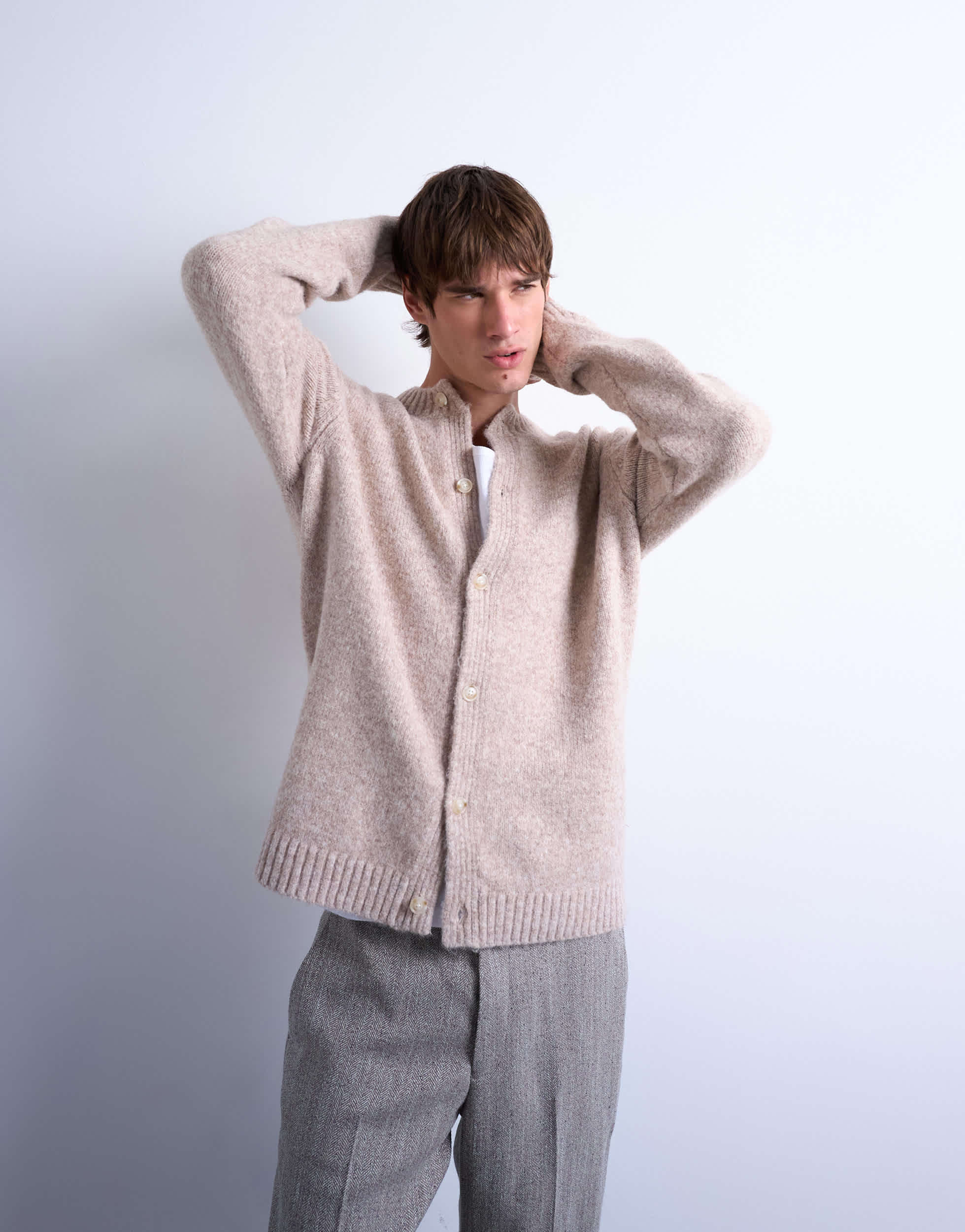Gilet col rond en maille Topman coloris pierre