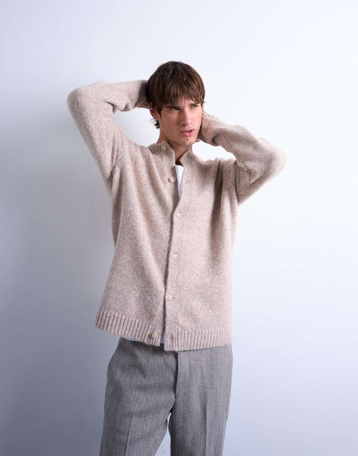 Topman crew neck cardigan in stone