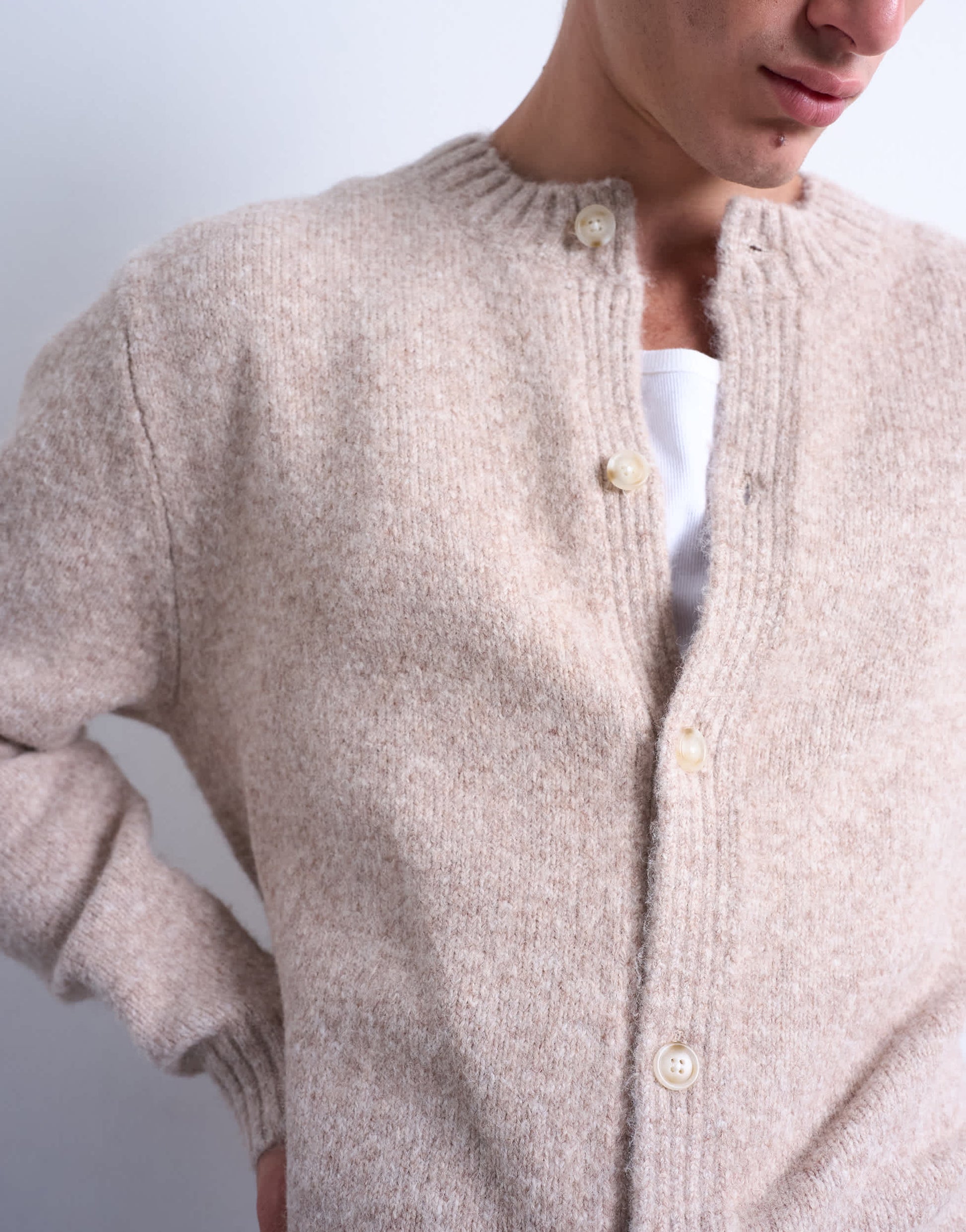 Topman crew neck cardigan in stone
