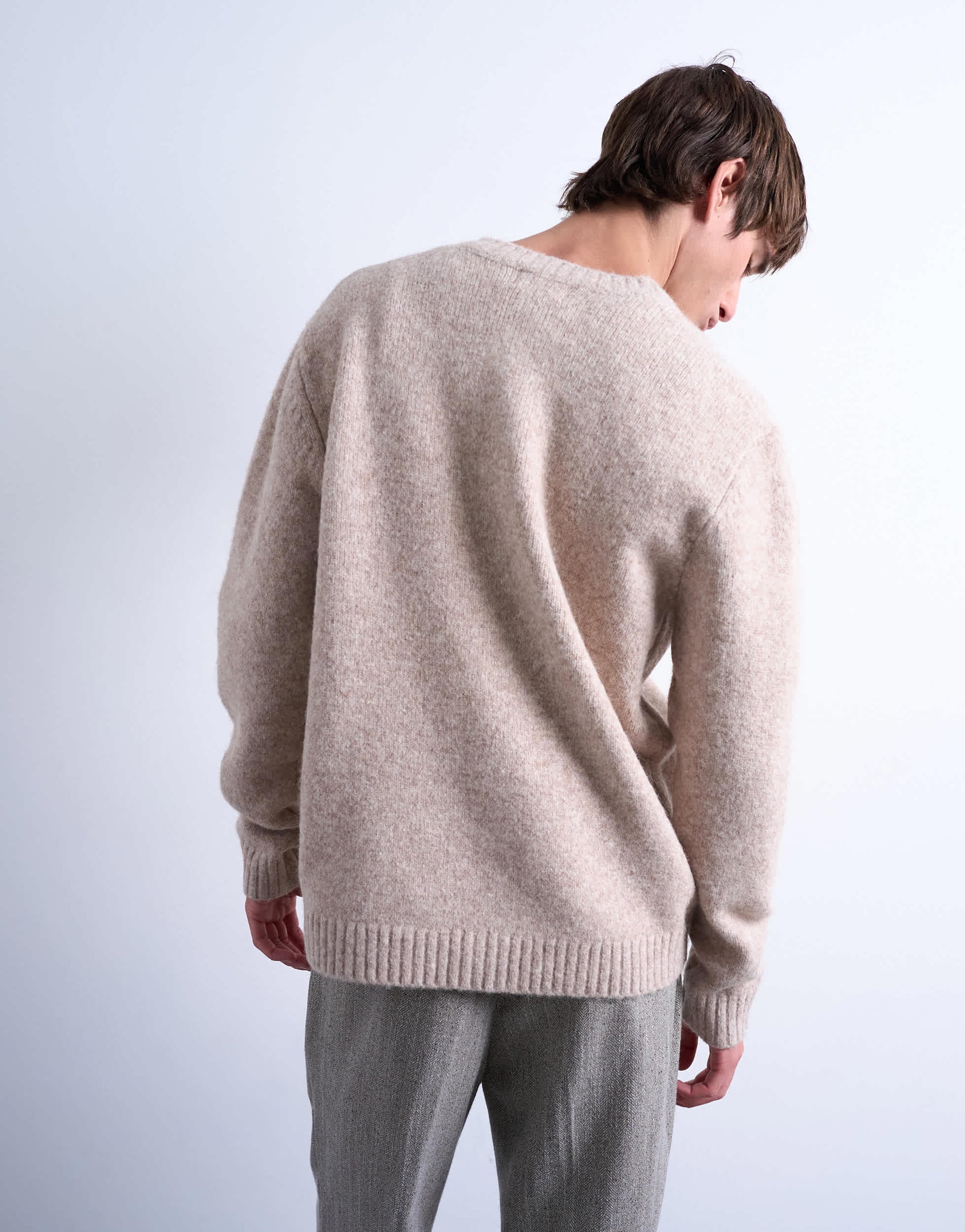 Topman crew neck cardigan in stone