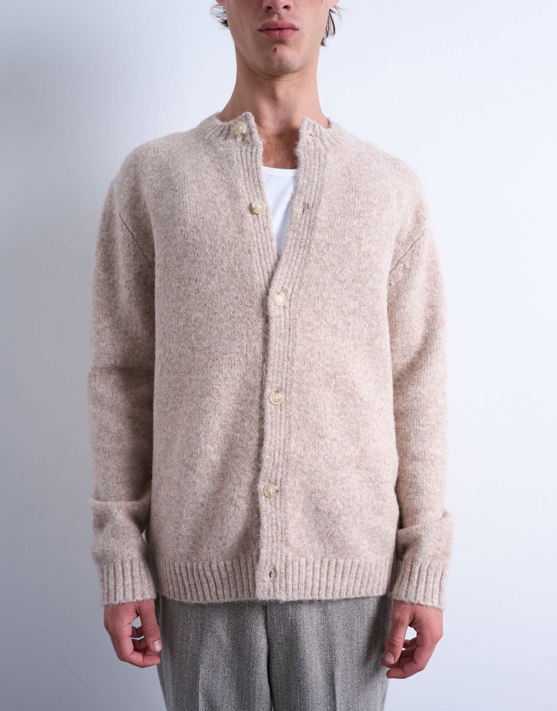 Topman crew neck cardigan in stone