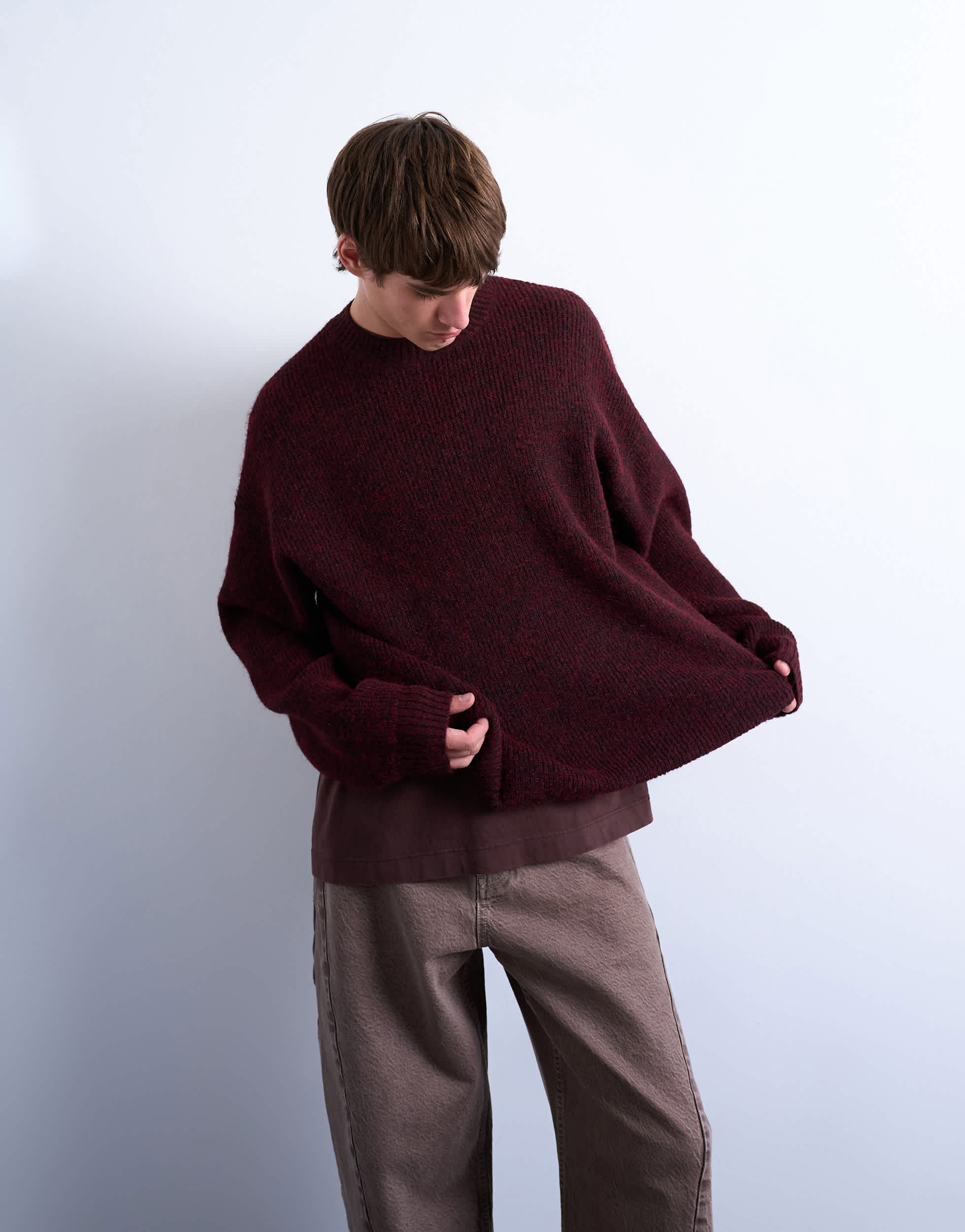 Topman Pullover in Übergröße mit Rundhalsausschnitt in Burgund