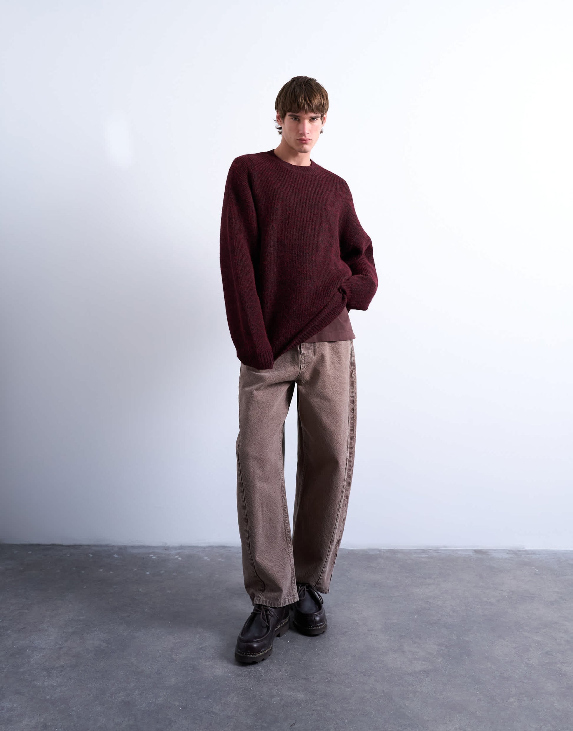 Topman oversized fit crew jumper in burgundy