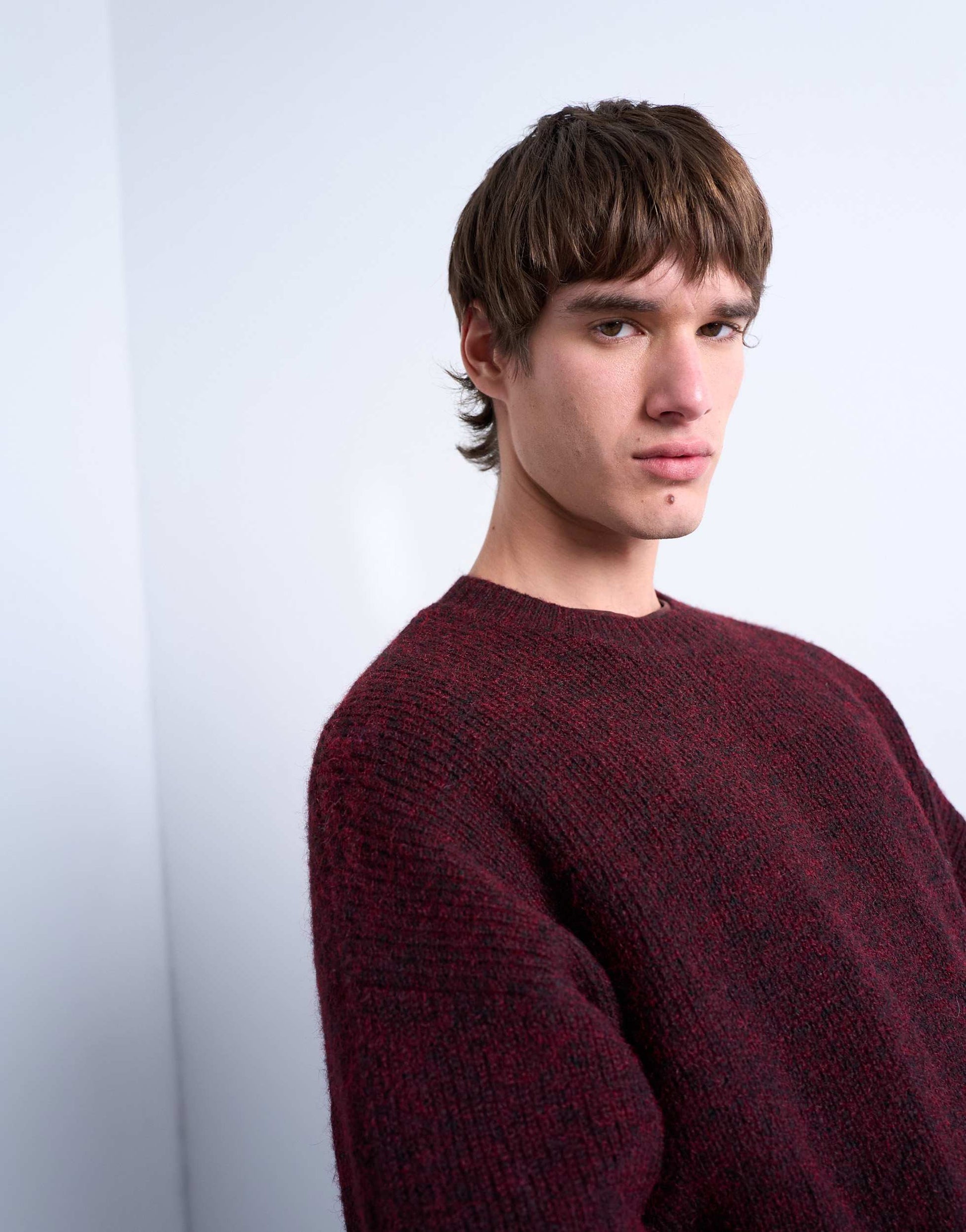 Topman oversized fit crew jumper in burgundy