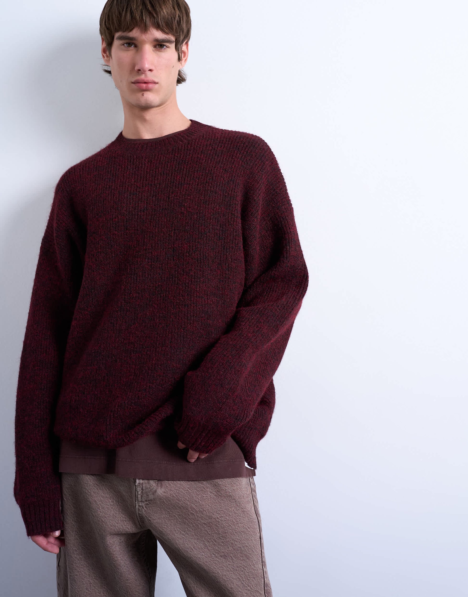 Topman oversized fit crew jumper in burgundy