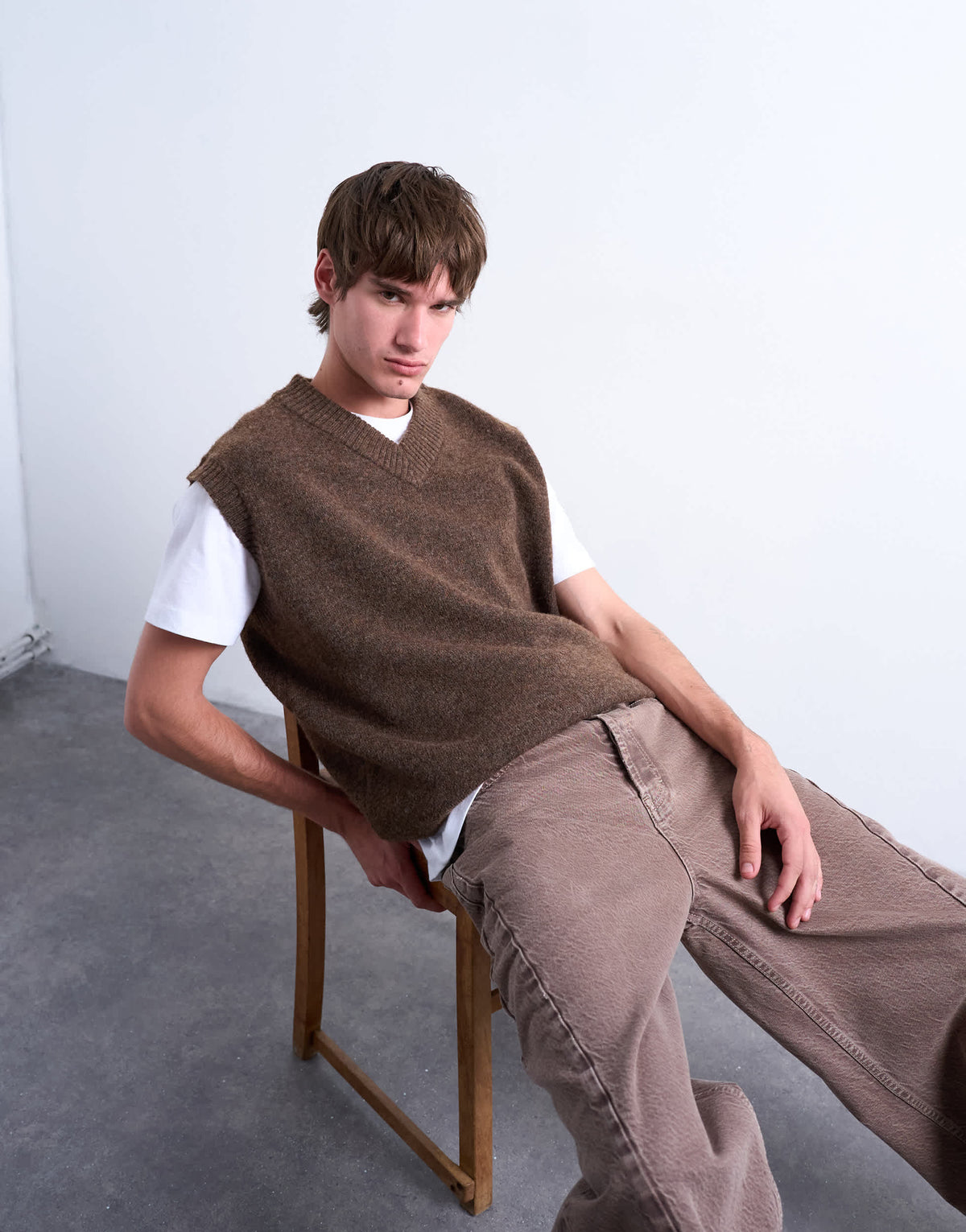 Topman oversized fit knitted v-neck tank in brown