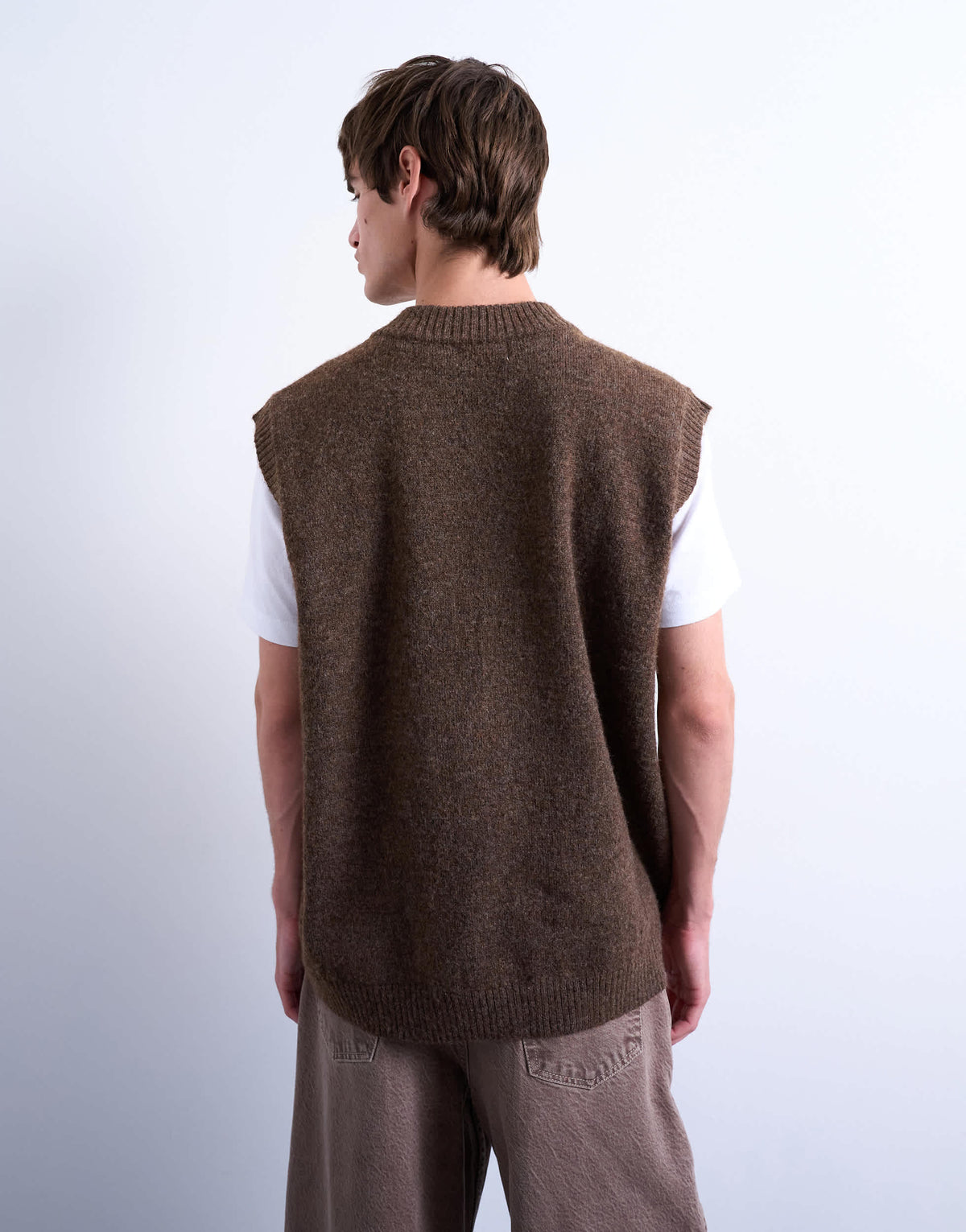 Topman oversized fit knitted v-neck tank in brown