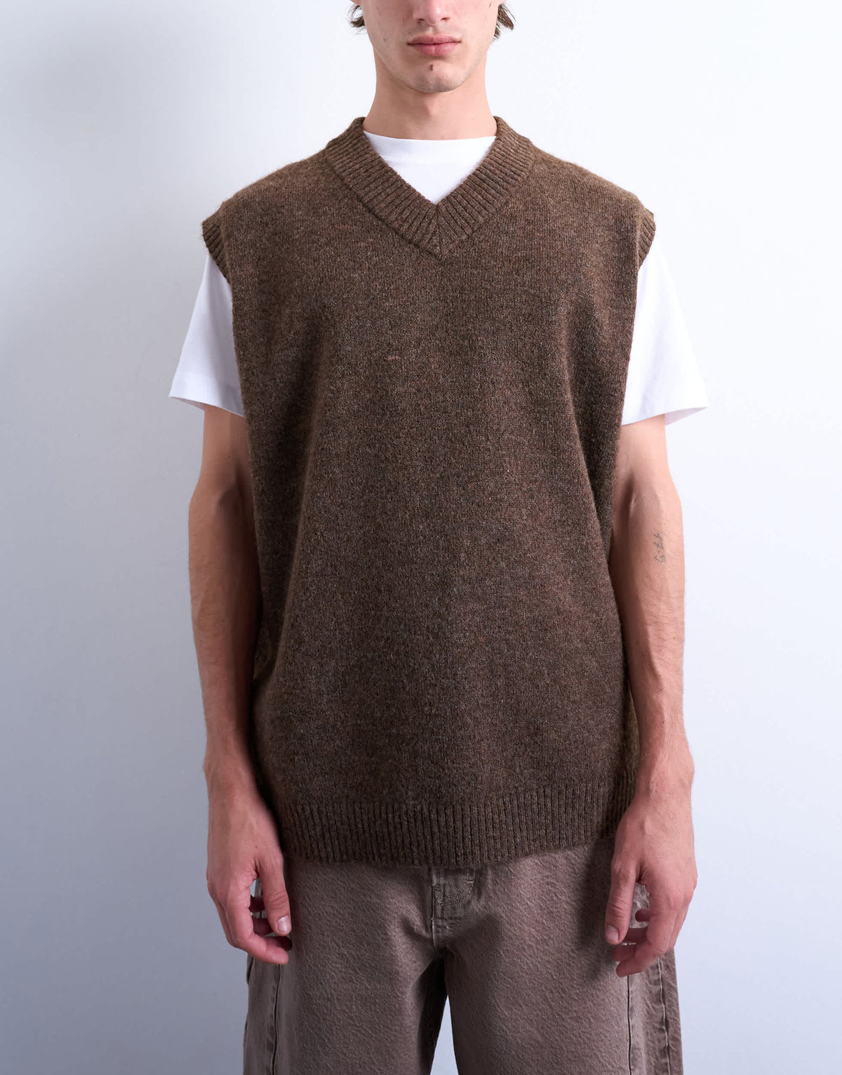 Topman oversized fit knitted v-neck tank in brown