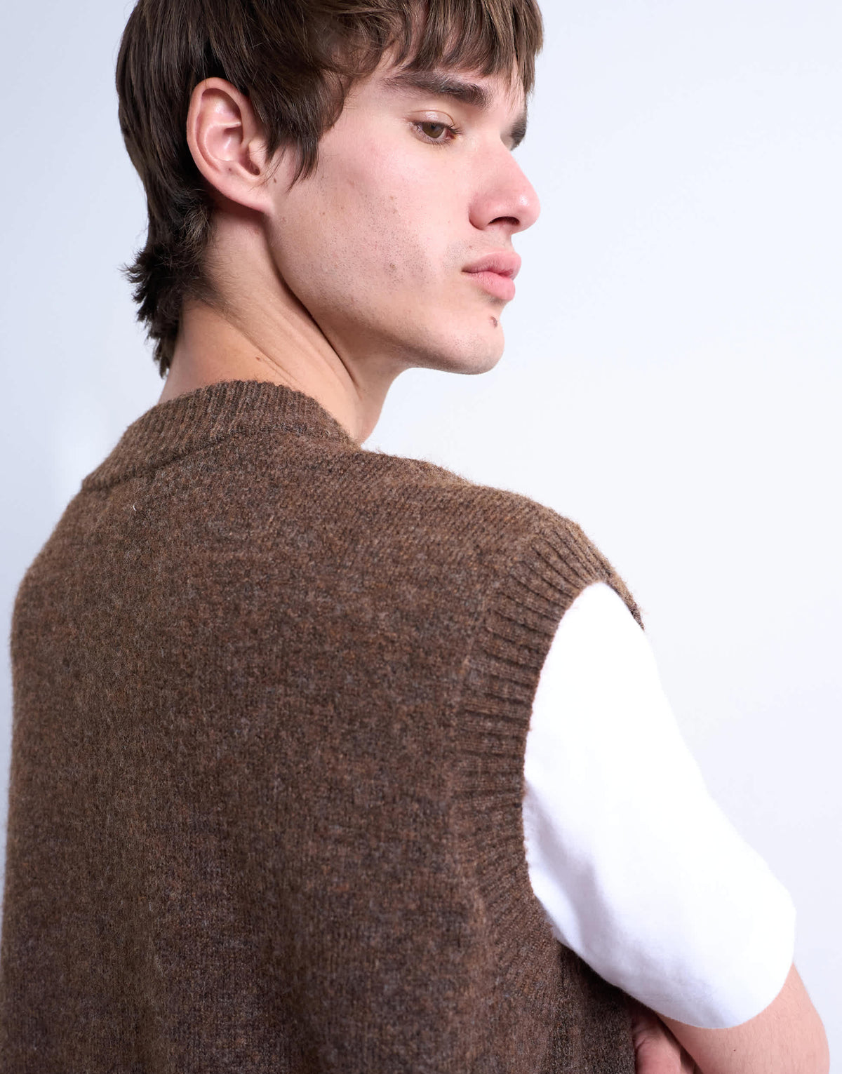 Topman oversized fit knitted v-neck tank in brown