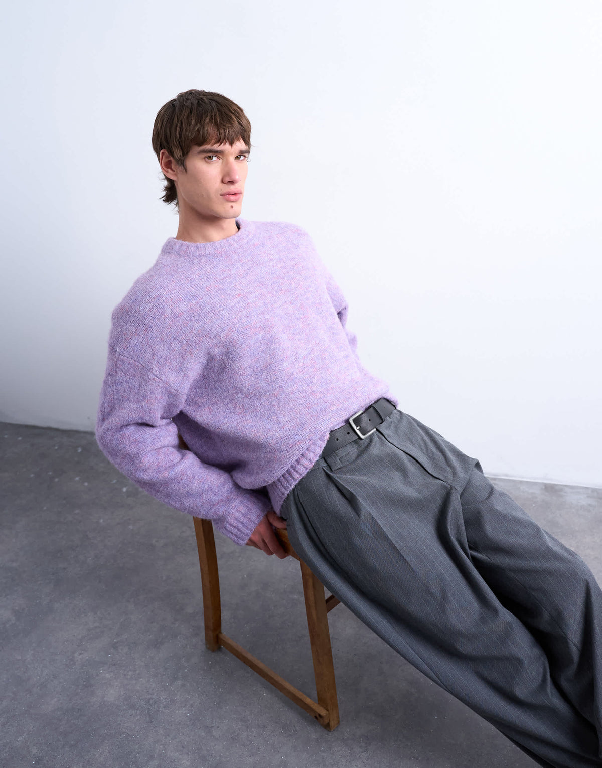 Topman loose knit crew jumper in purple