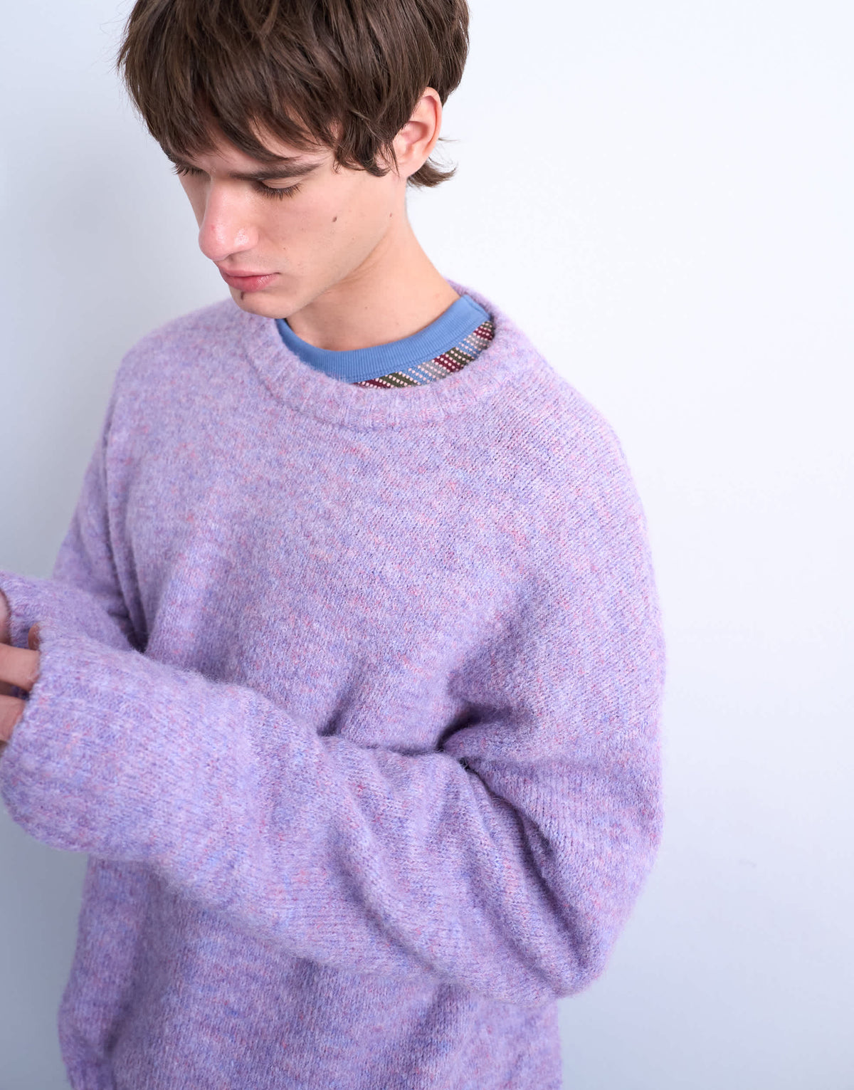 Topman loose knit crew jumper in purple