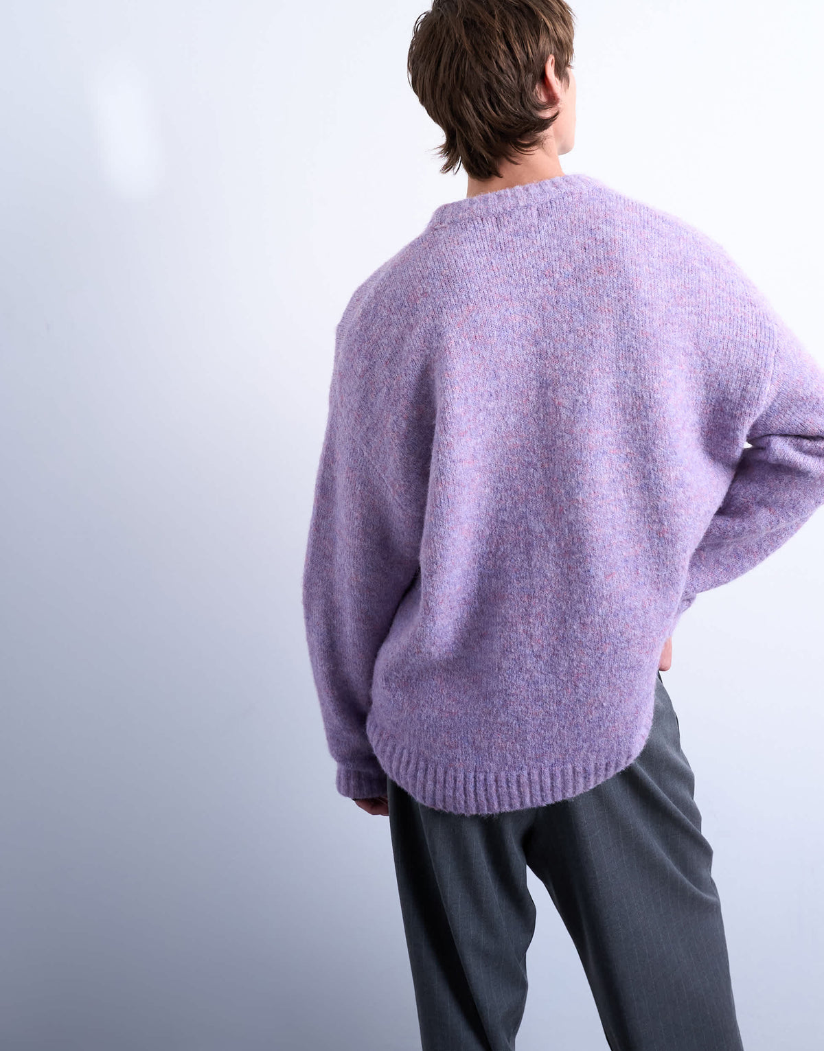 Topman loose knit crew jumper in purple