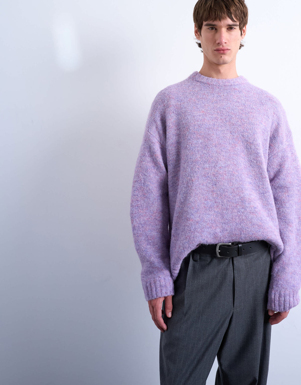 Topman loose knit crew jumper in purple