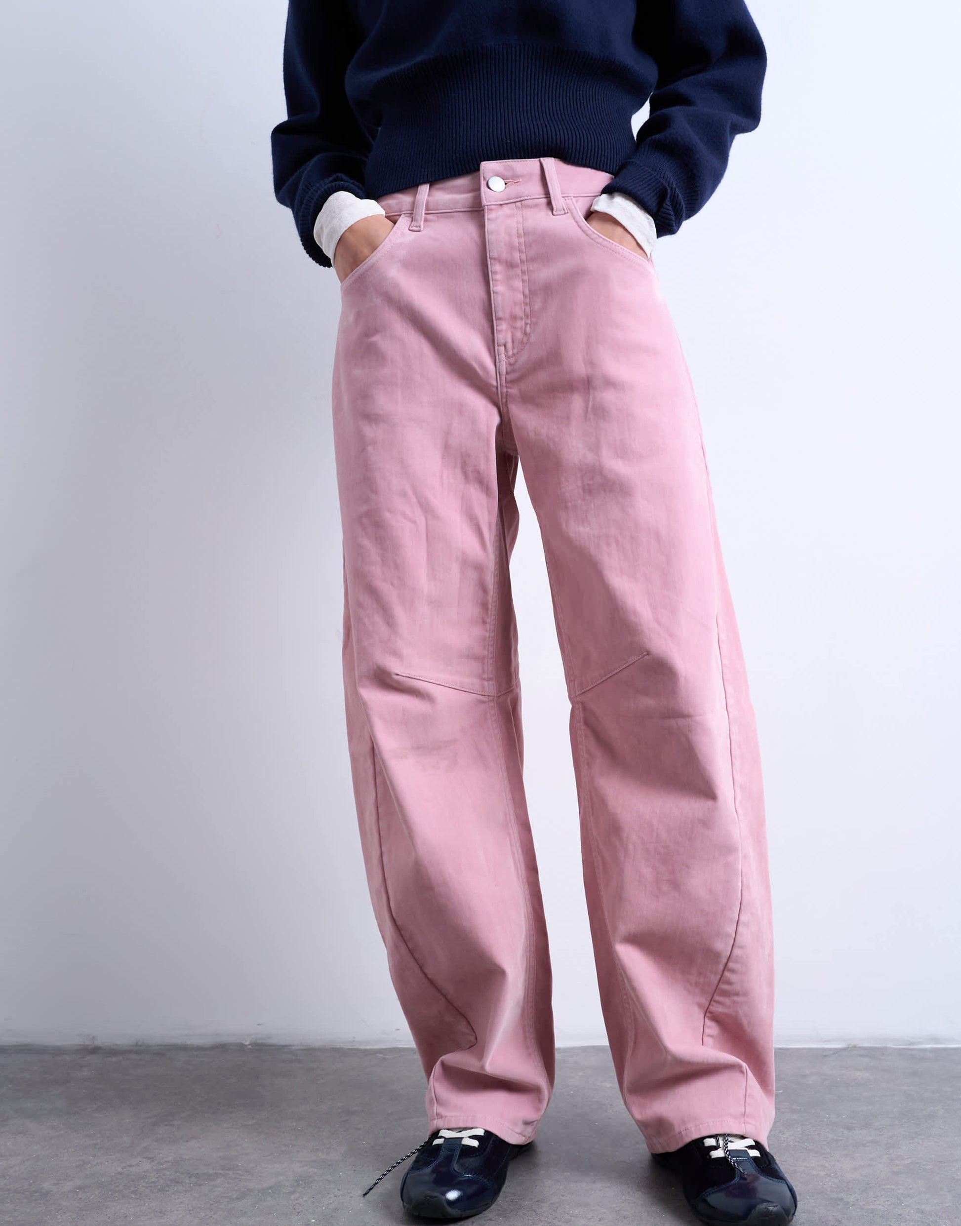 Topshop co ord velvet barrel leg seam detail trouser in pink