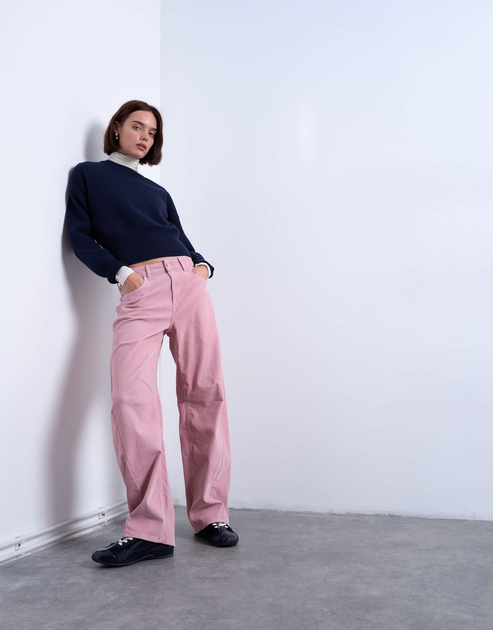 Topshop co ord velvet barrel leg seam detail trouser in pink