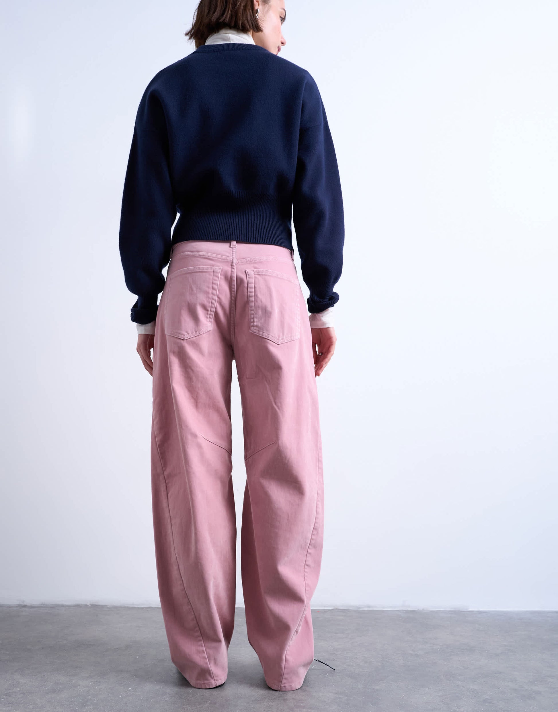 Topshop co ord velvet barrel leg seam detail trouser in pink