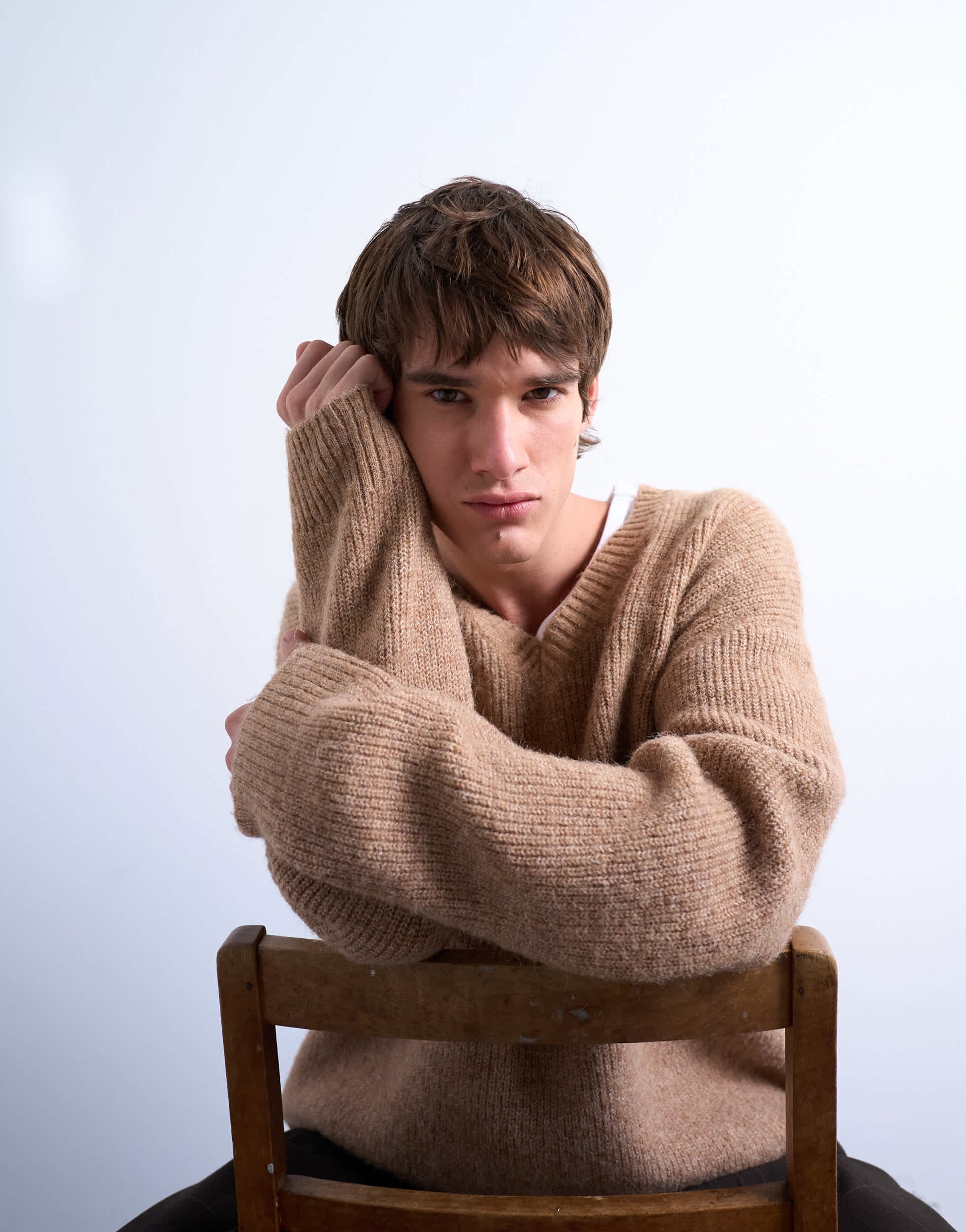 Topman oversized fit v neck jumper in stone