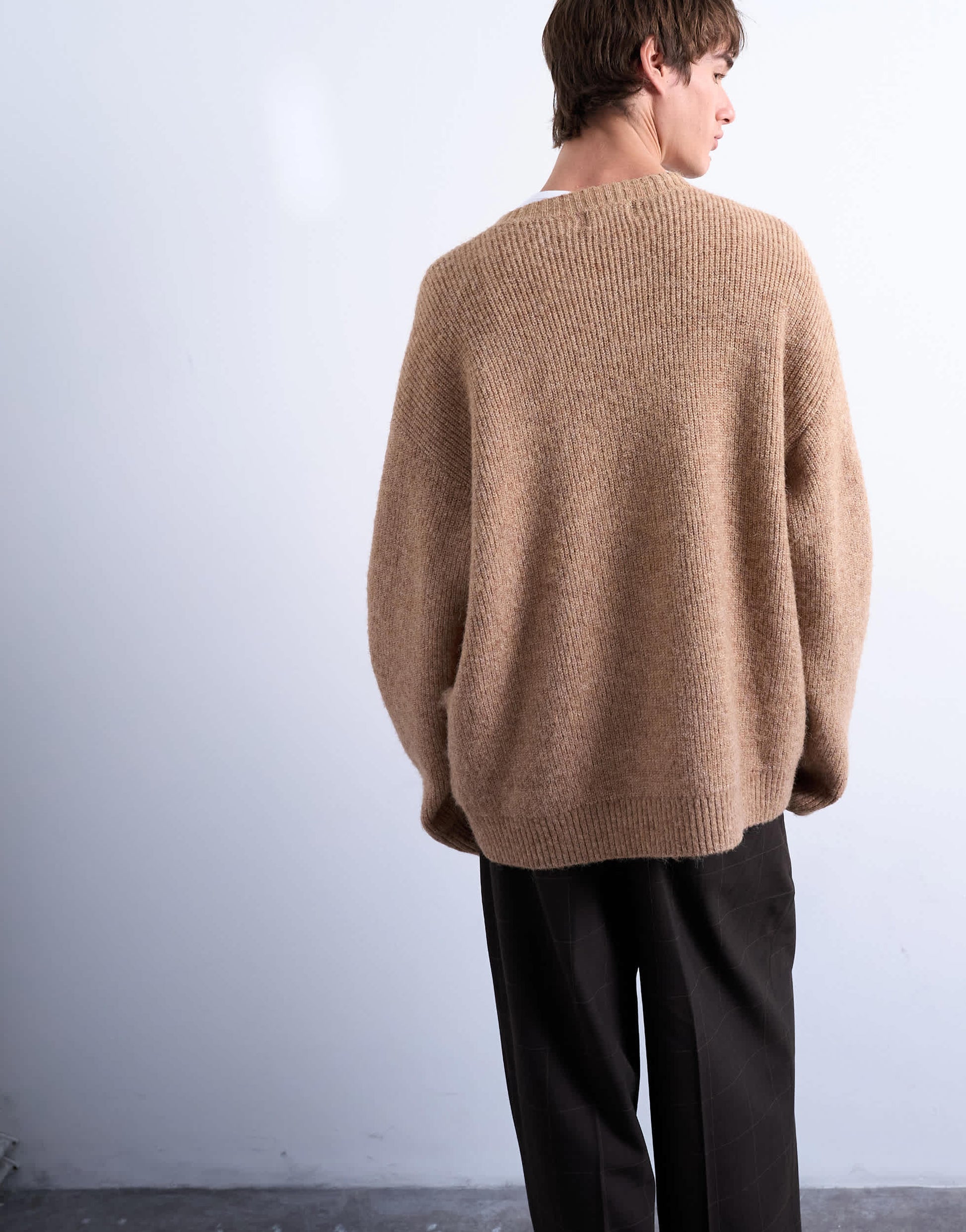 Topman oversized fit v neck jumper in stone