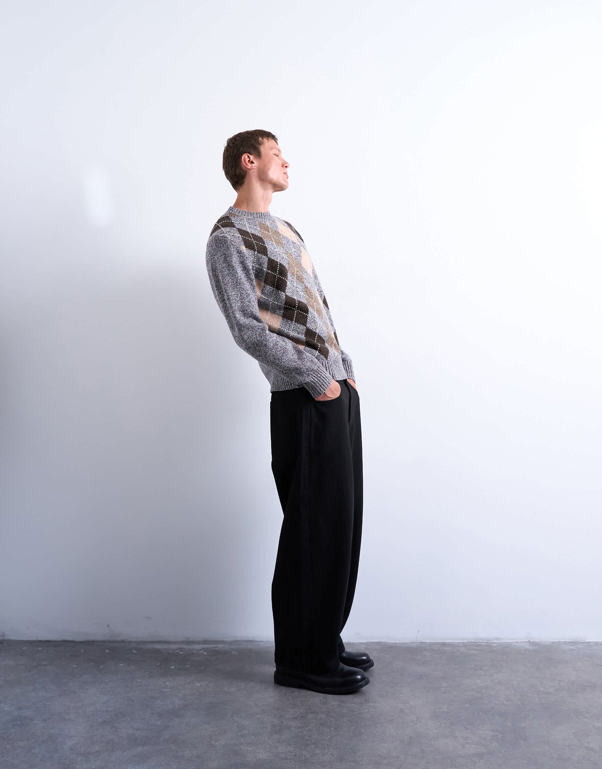 Topman argyle knit crew in brown