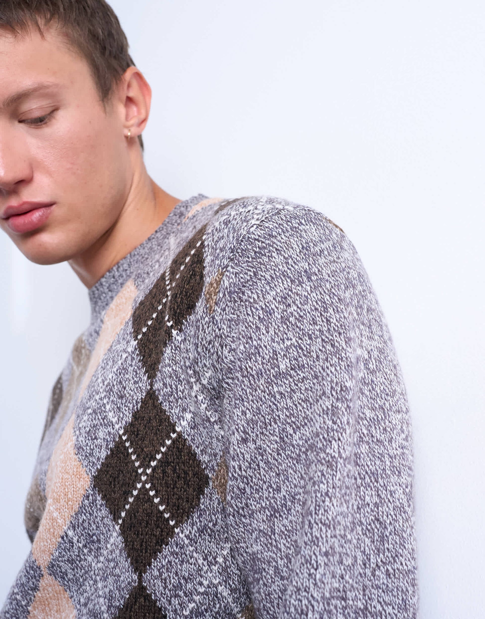 Topman argyle knit crew in brown