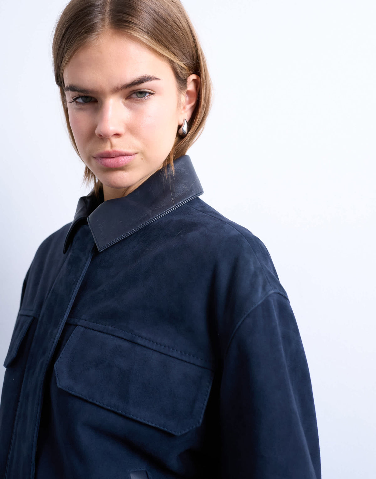 Topshop premium real suede jacket in navy