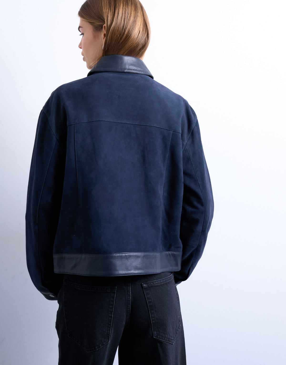 Topshop premium real suede jacket in navy